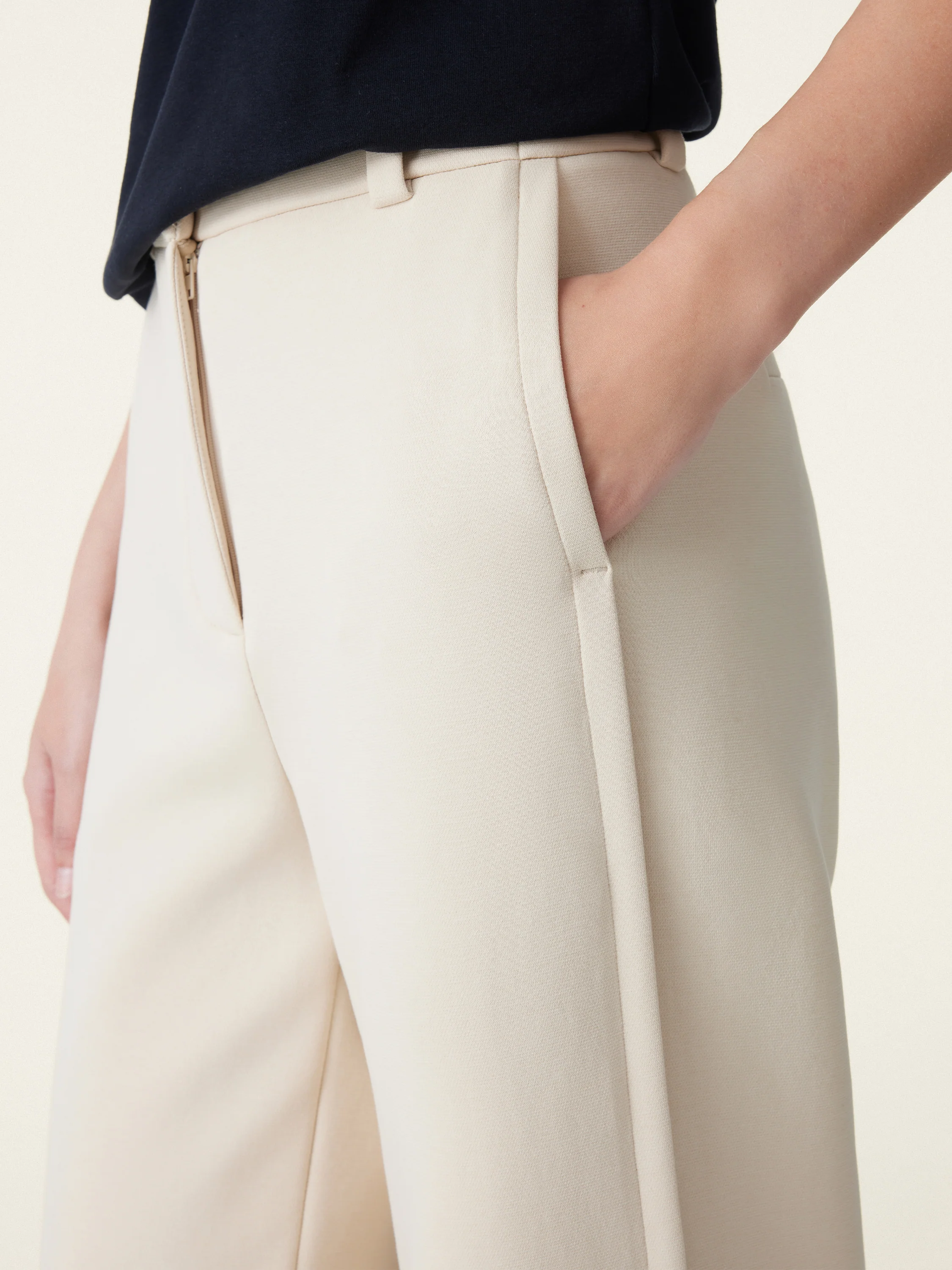 Stretchy Mid Rise Fly-Front Wide Leg Trouser - Image 4