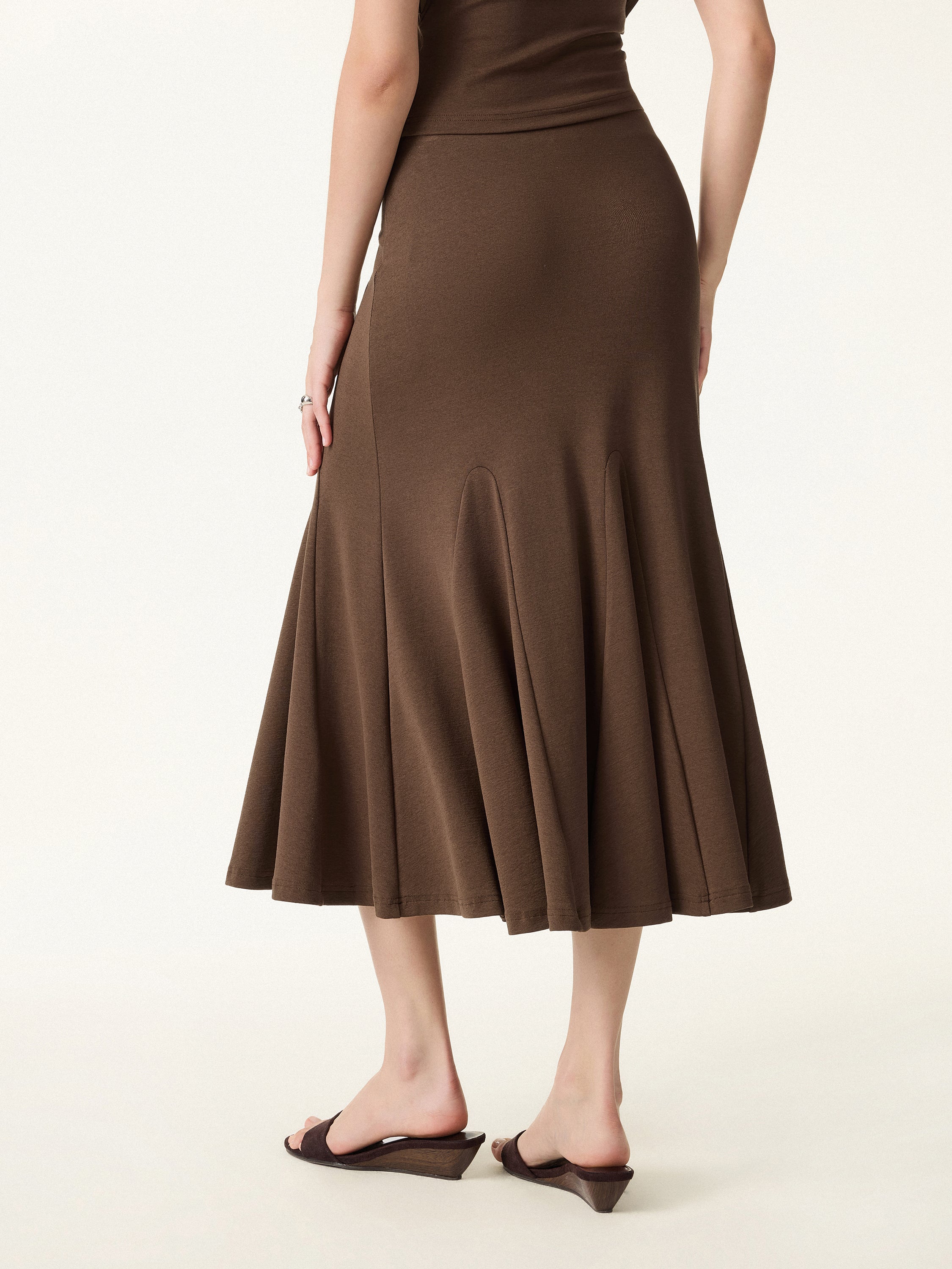 2Pcs Set Cotton Lyocell V-Neck Summer Tee & Flowy Flared Midi Skirt - Image 17