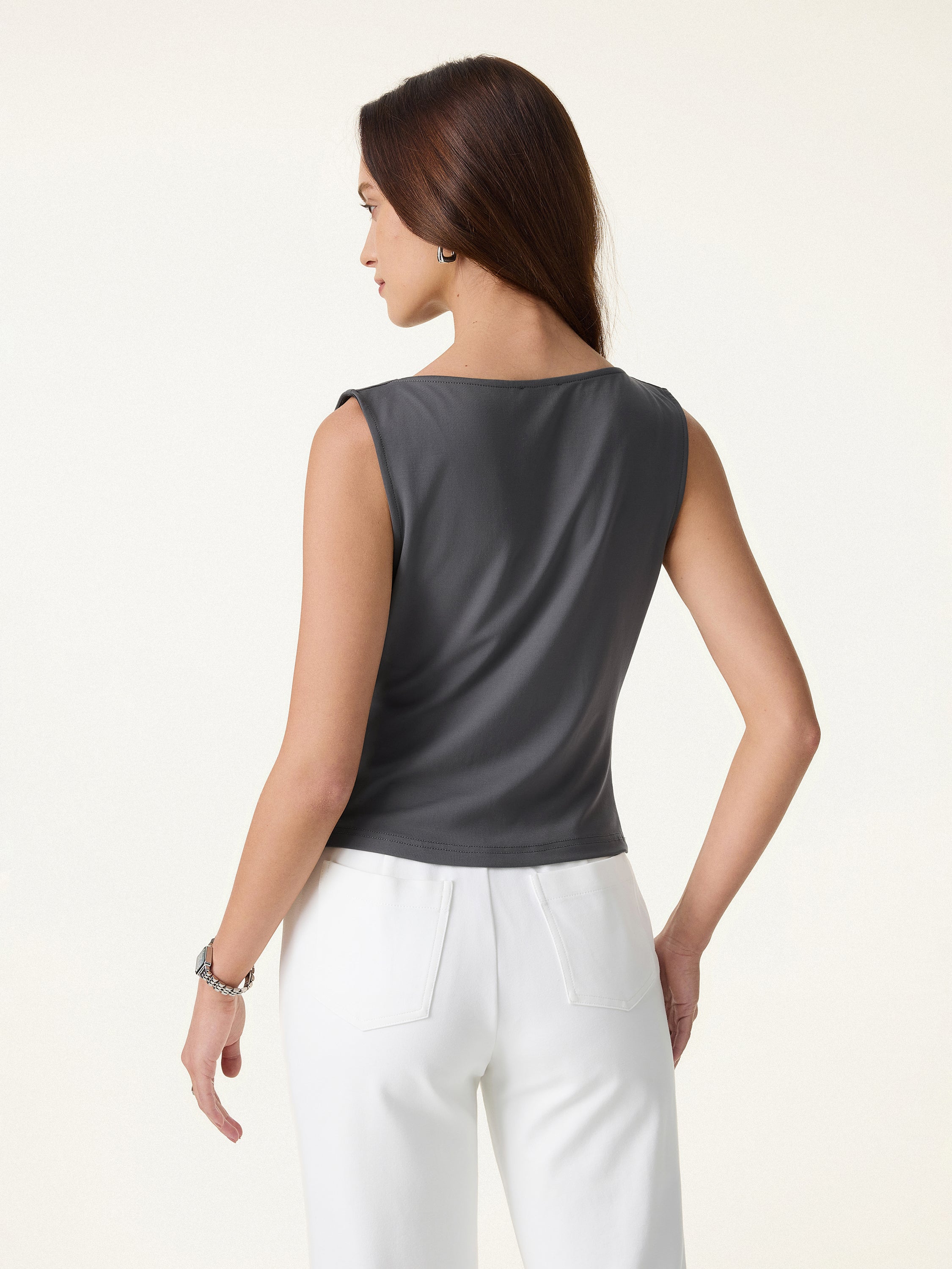 2Pcs Set Cowl Asymmetrical Tucked Top & Wide Leg Pants with Pockets - Image 9