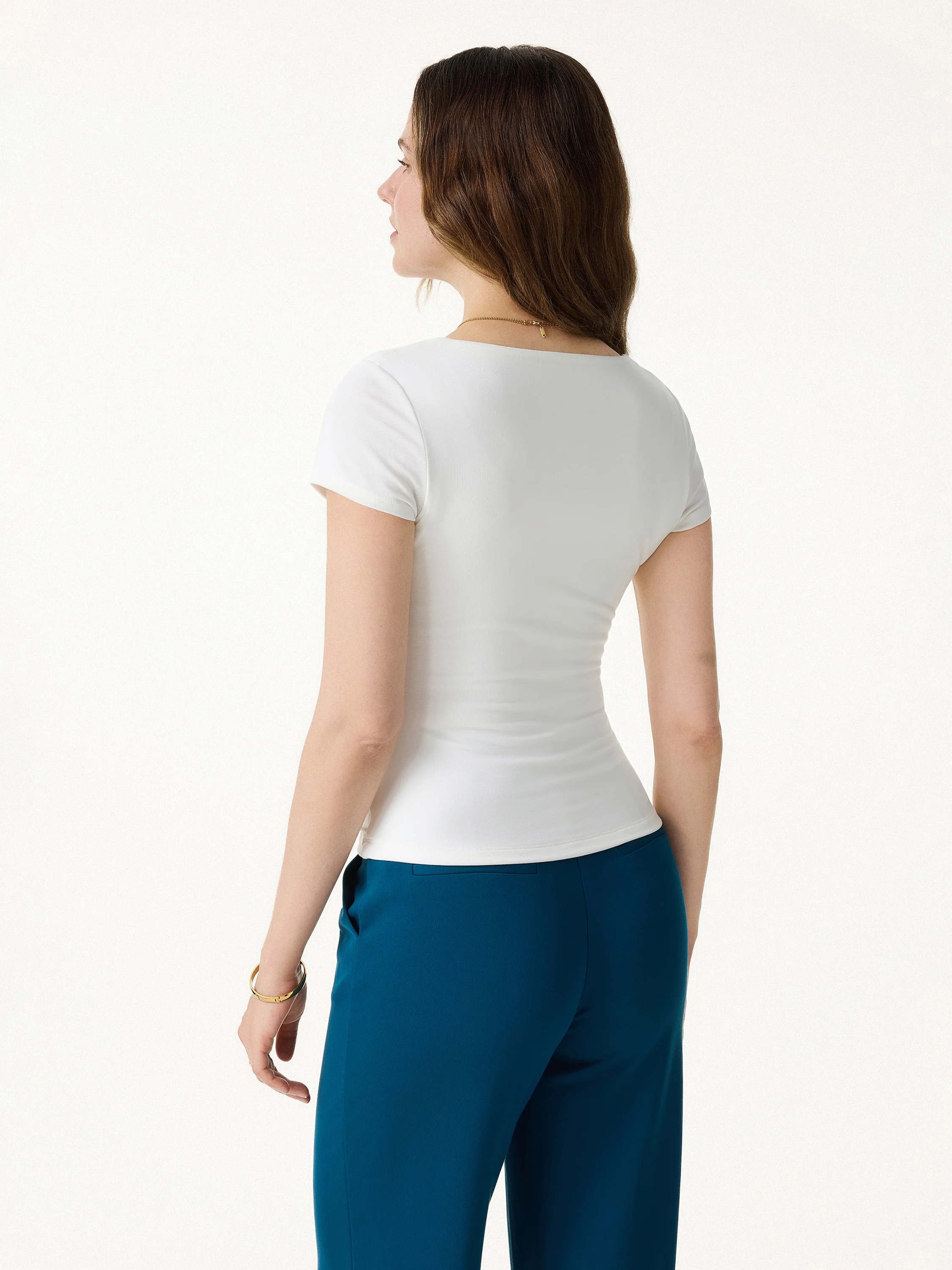 2Pcs Set Cowl Neck Ruched Bra Top & Side Ruched A-line Midi Skirt - Image 10