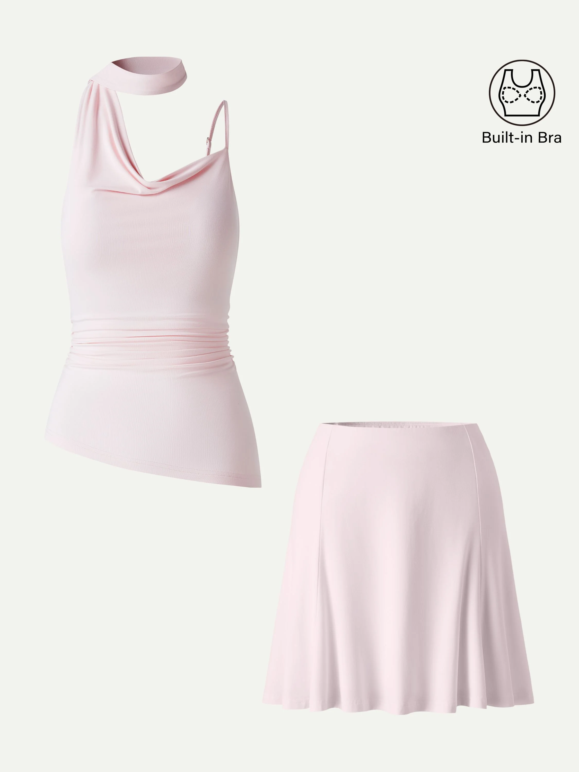 2Pcs Set Cowl Neck Ruched Spaghetti Bra Top & Summer Mini Skirt - Image 8