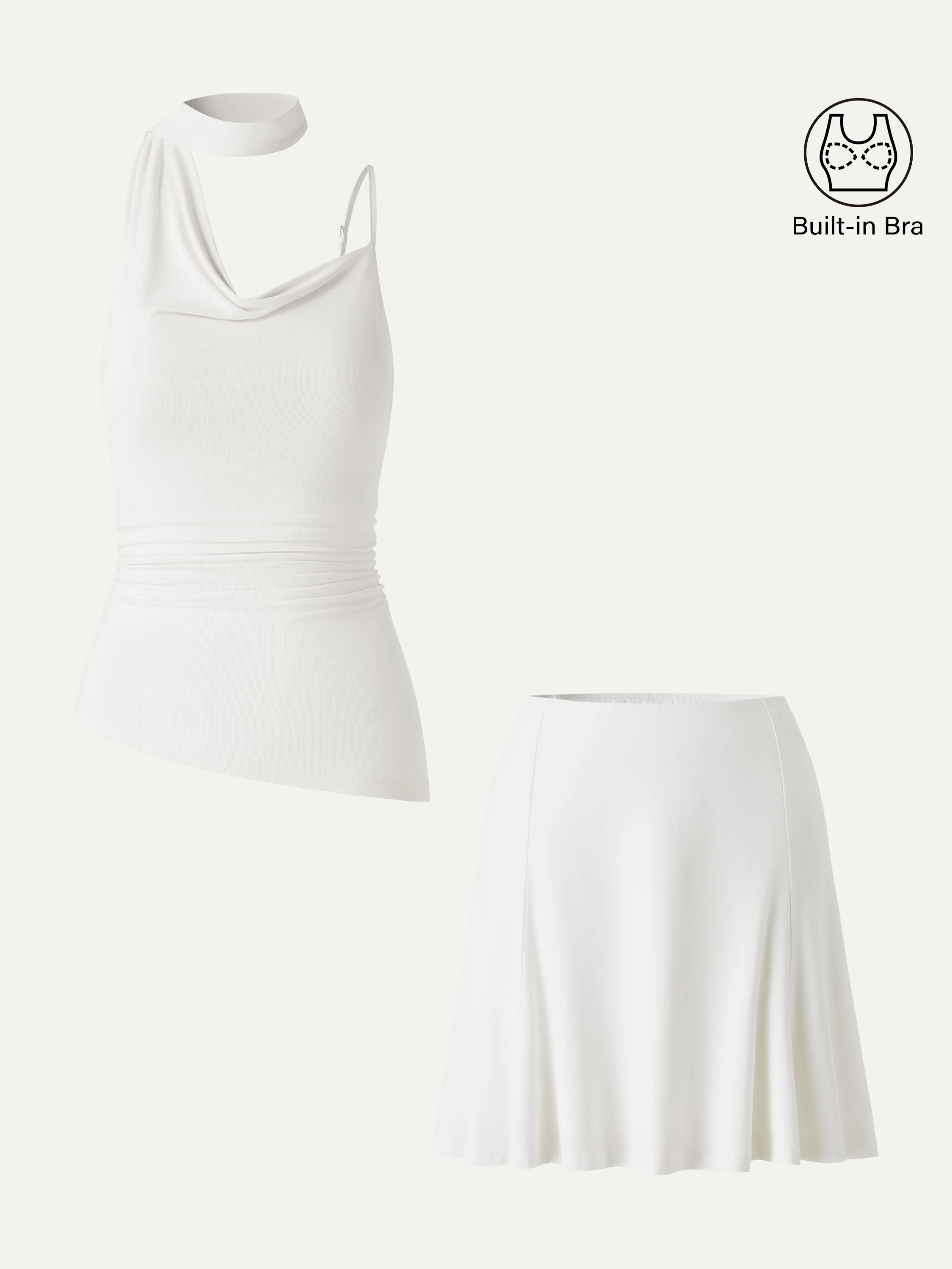 2Pcs Set Cowl Neck Ruched Spaghetti Bra Top & Summer Mini Skirt - Image 9