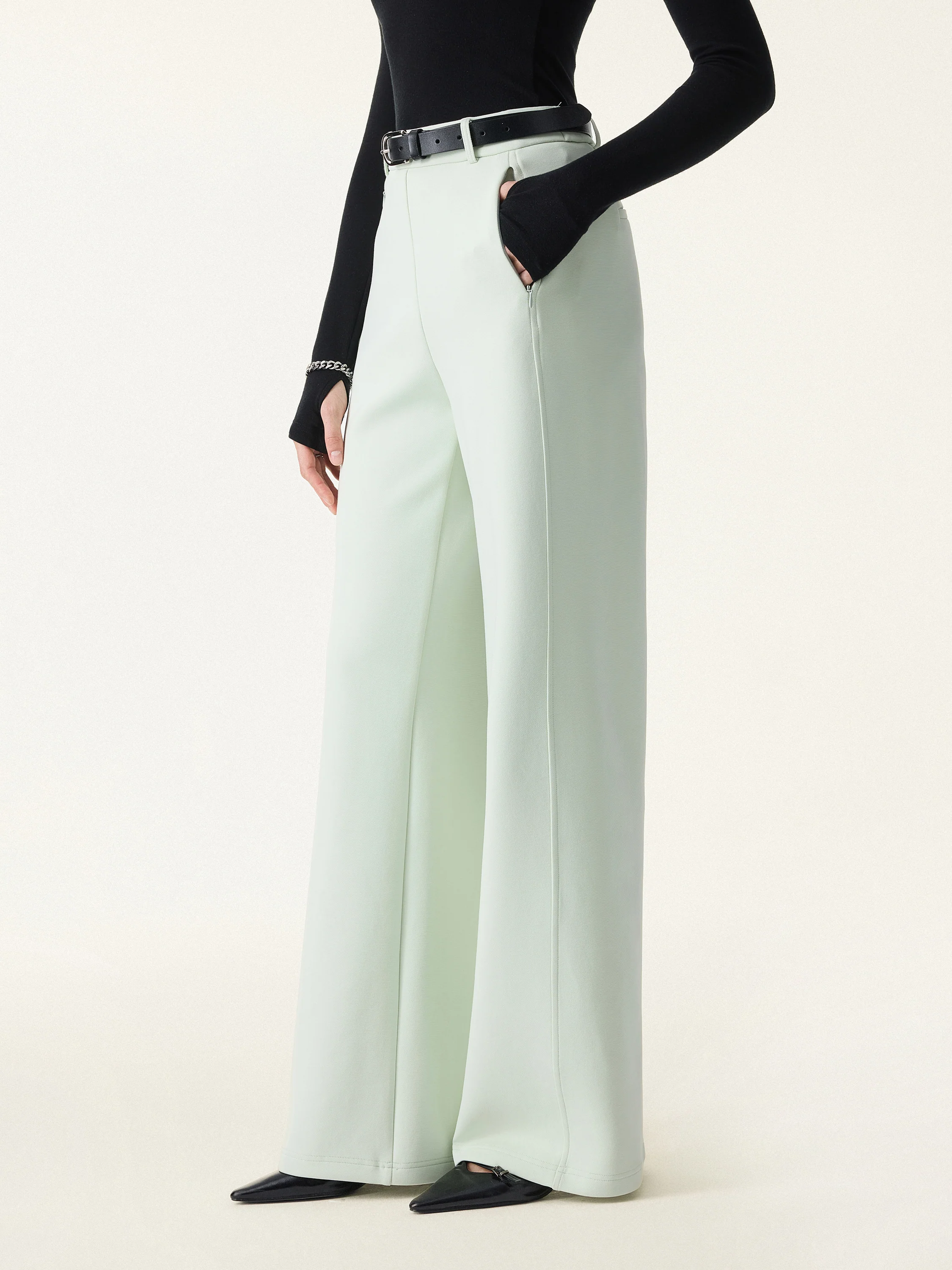 2Pcs Set Mockneck Cropped Bra Top & Slimming High Rise Wide Leg Pant - Image 11