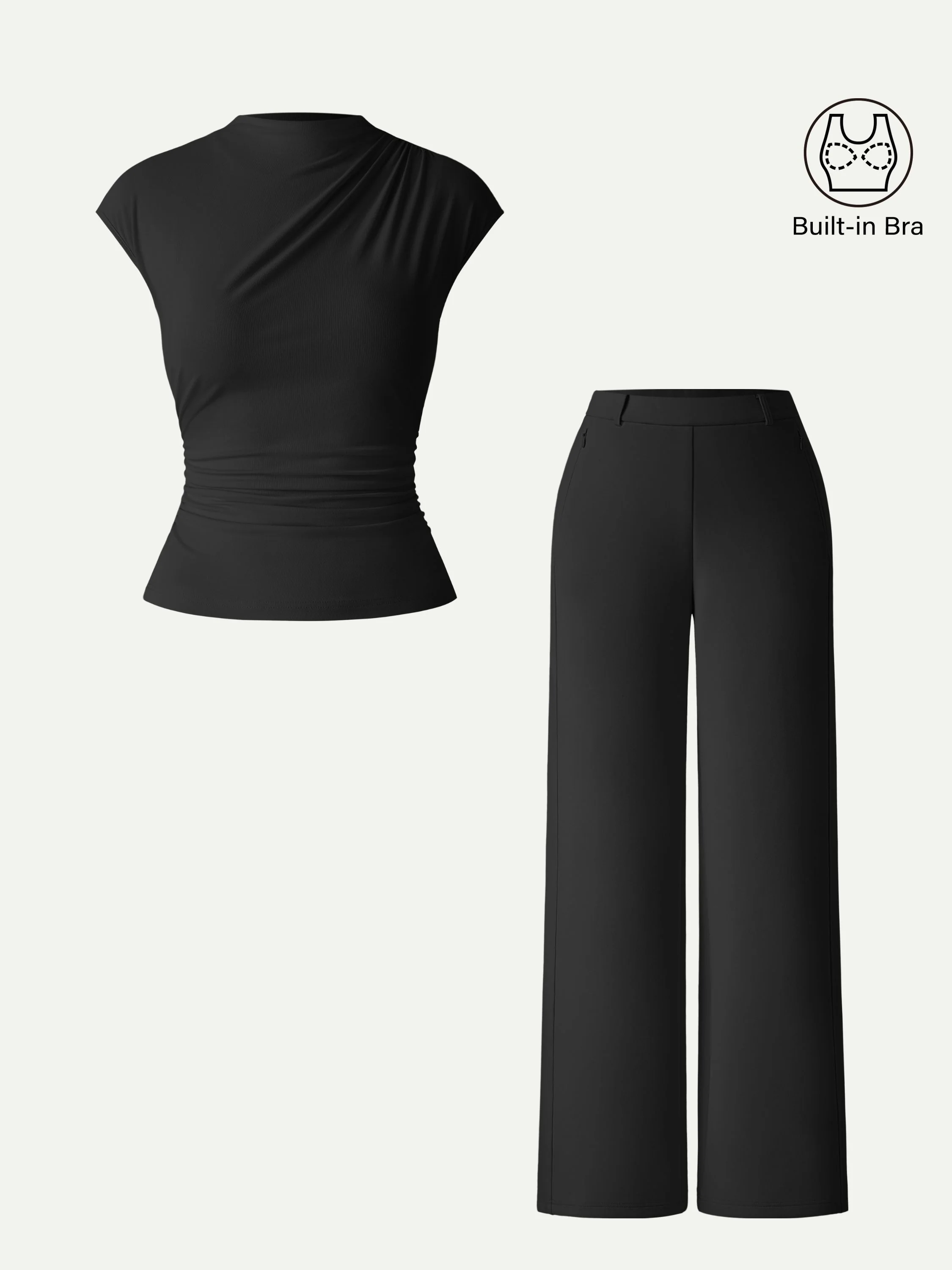 2Pcs Set Mockneck Cropped Bra Top & Slimming High Rise Wide Leg Pant - Image 4