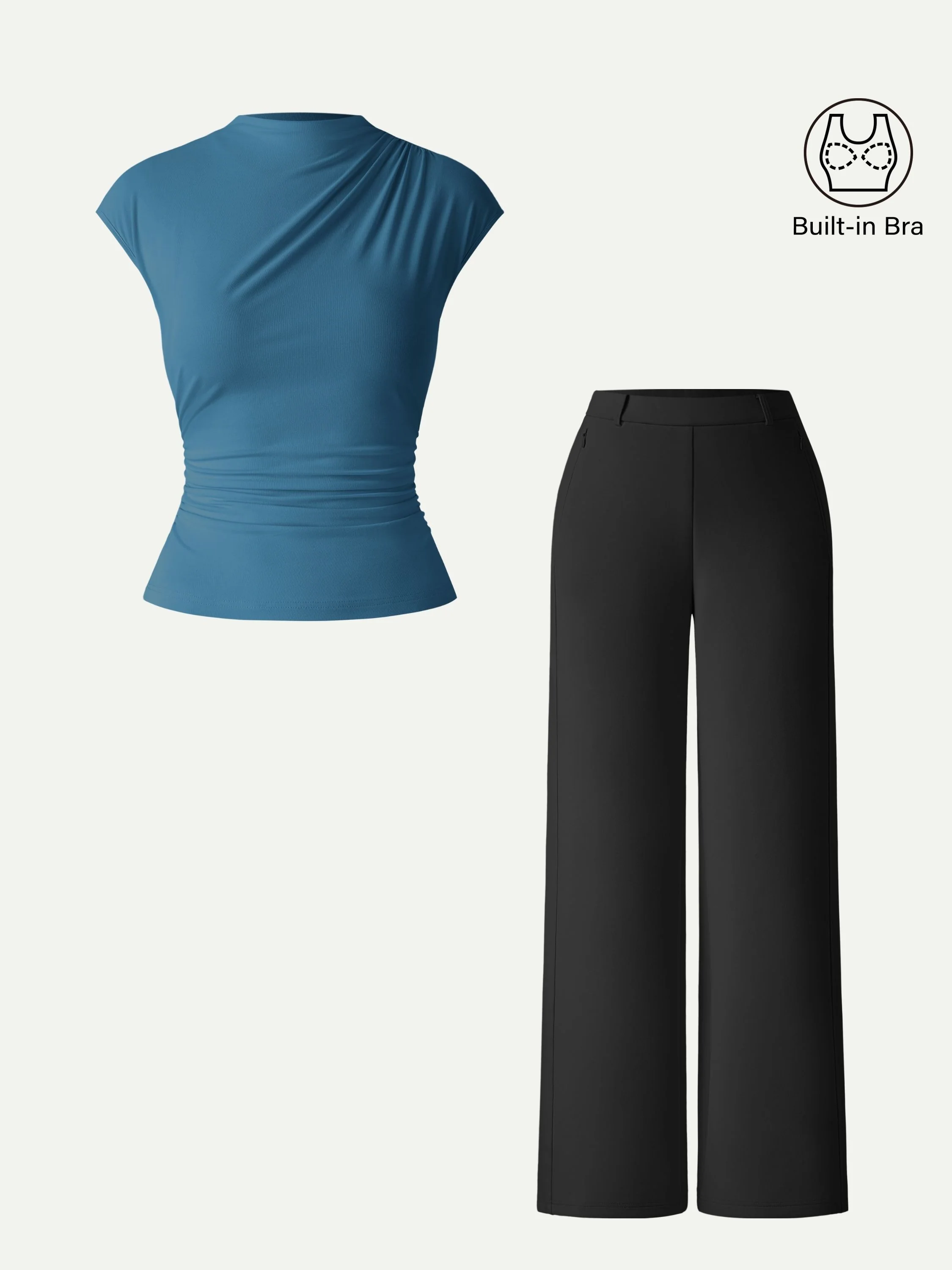 2Pcs Set Mockneck Cropped Bra Top & Slimming High Rise Wide Leg Pant - Image 5