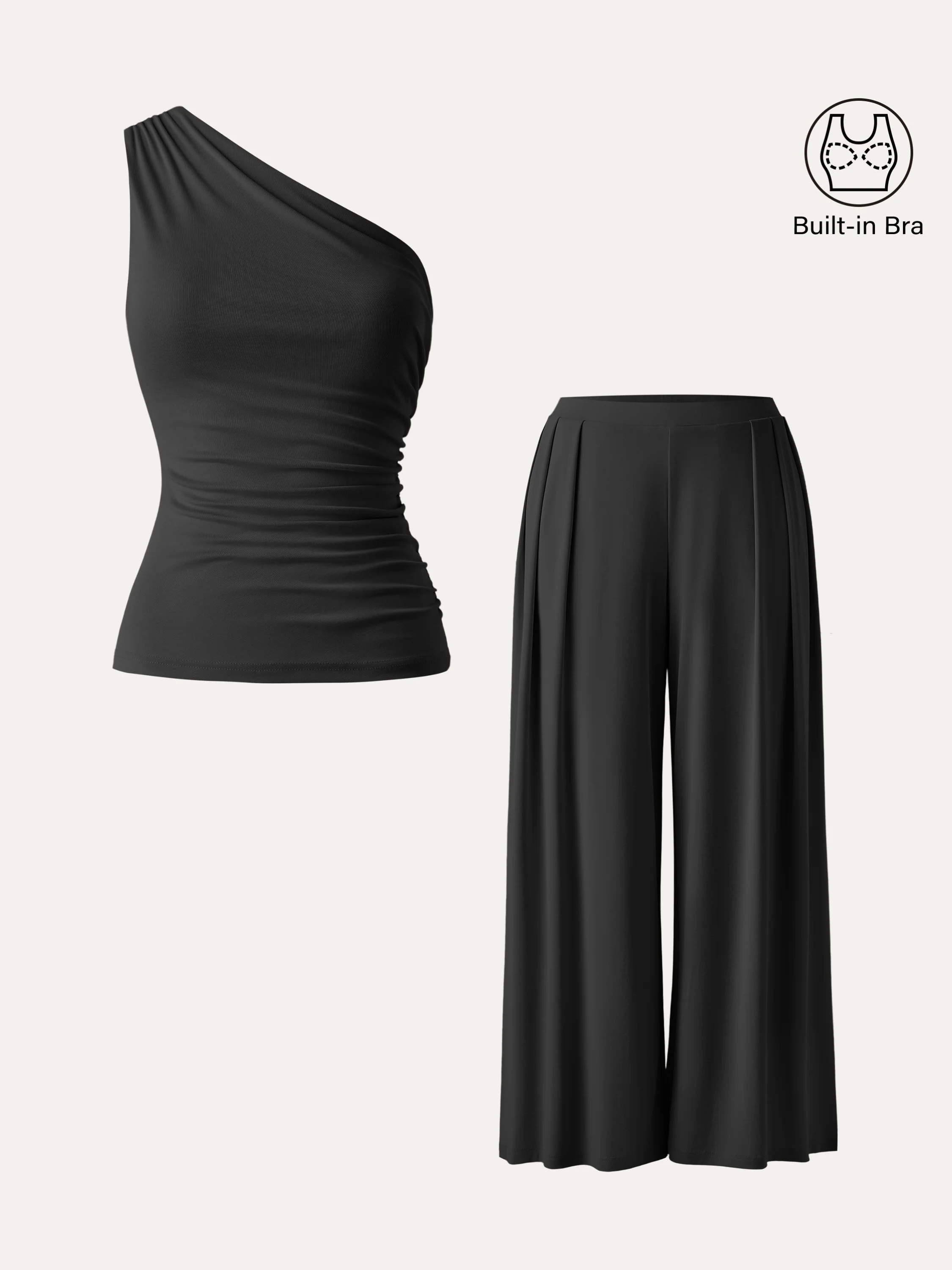 2Pcs Set Regular Wide Leg Palazzo Pant with Pockets & Ruched Bra Tank - Image 10