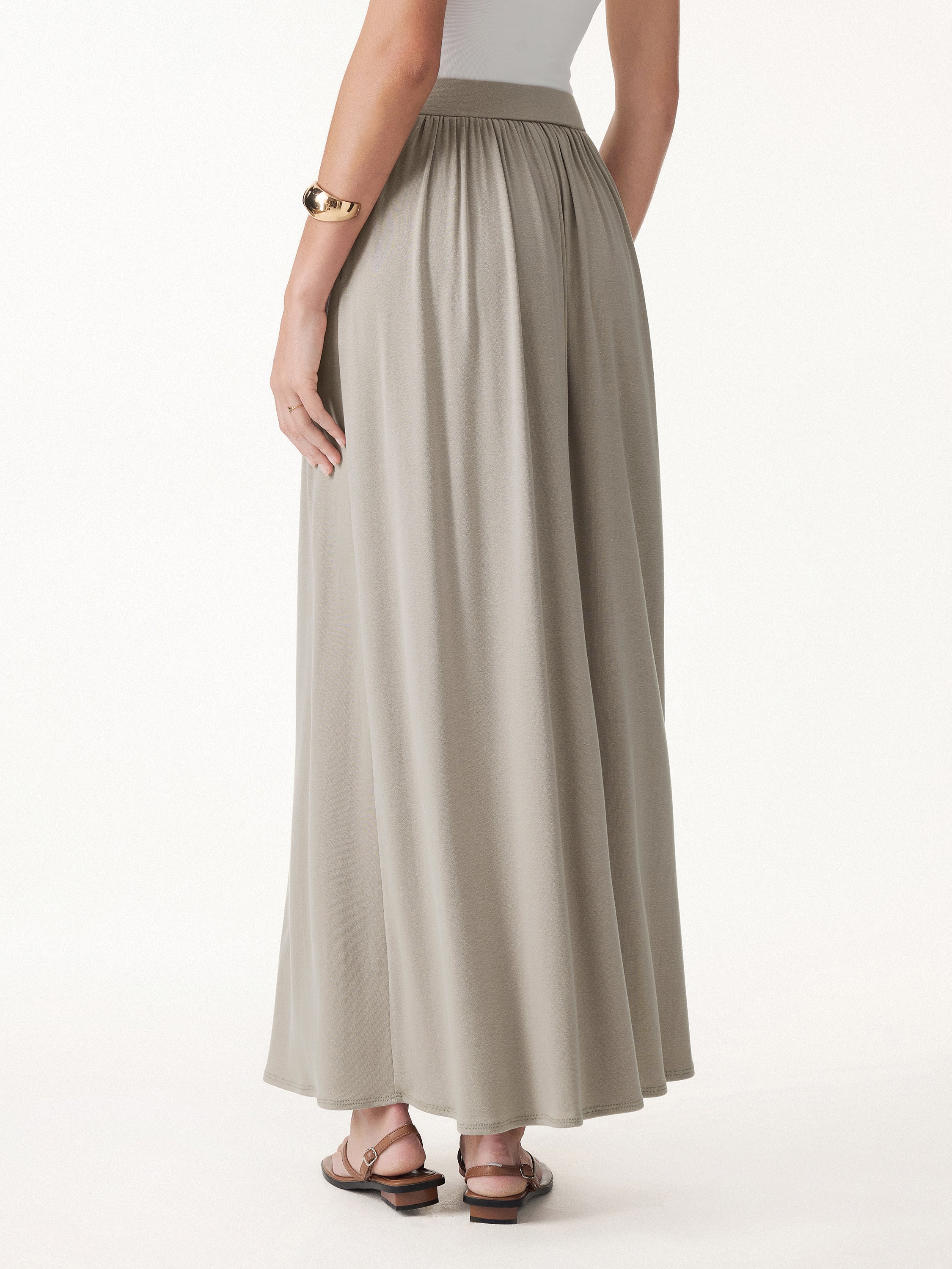 2Pcs Set Round Neck Top & A-Line Maxi Skirt with Pockets - Image 14