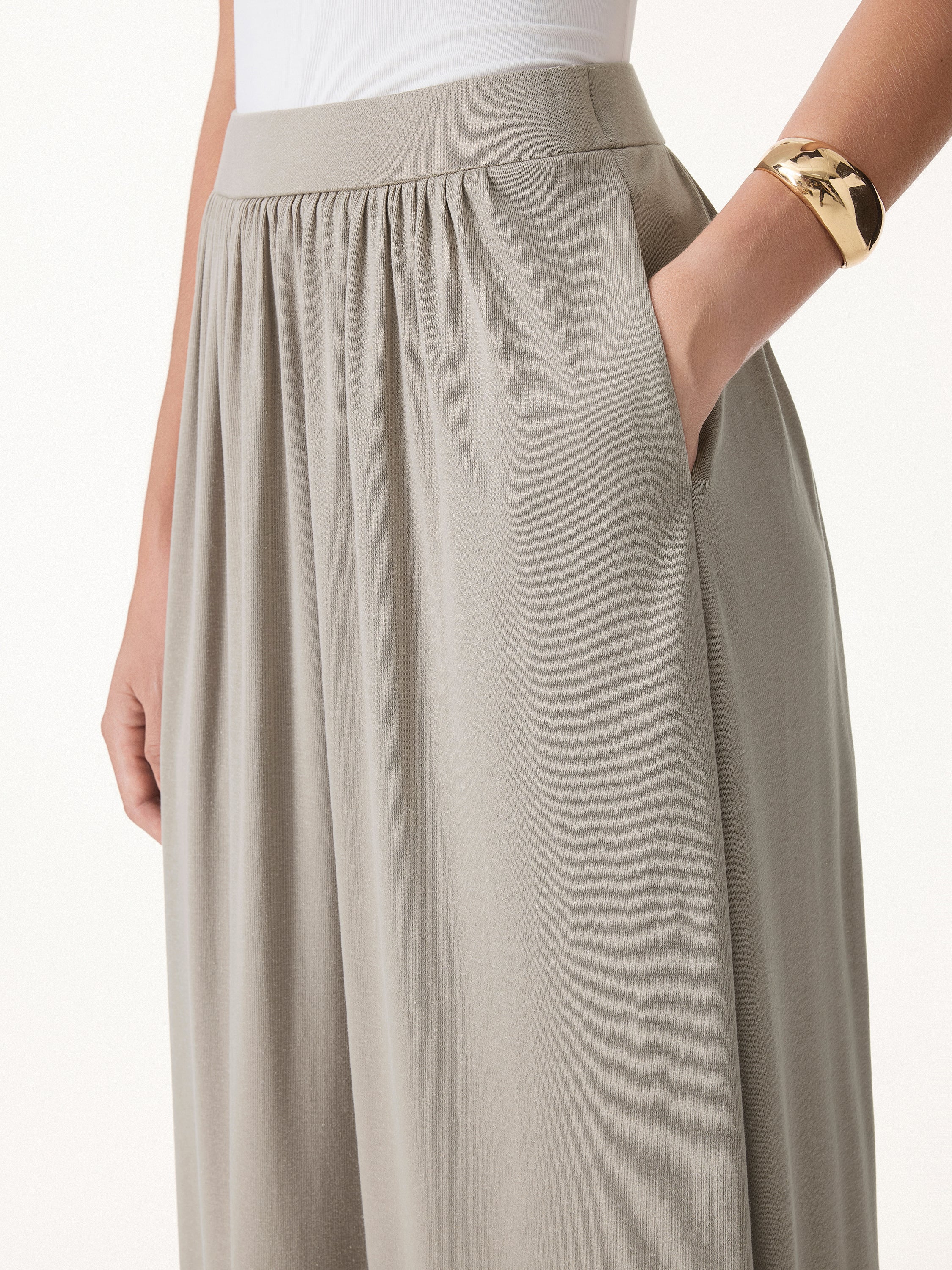 2Pcs Set Round Neck Top & A-Line Maxi Skirt with Pockets - Image 16
