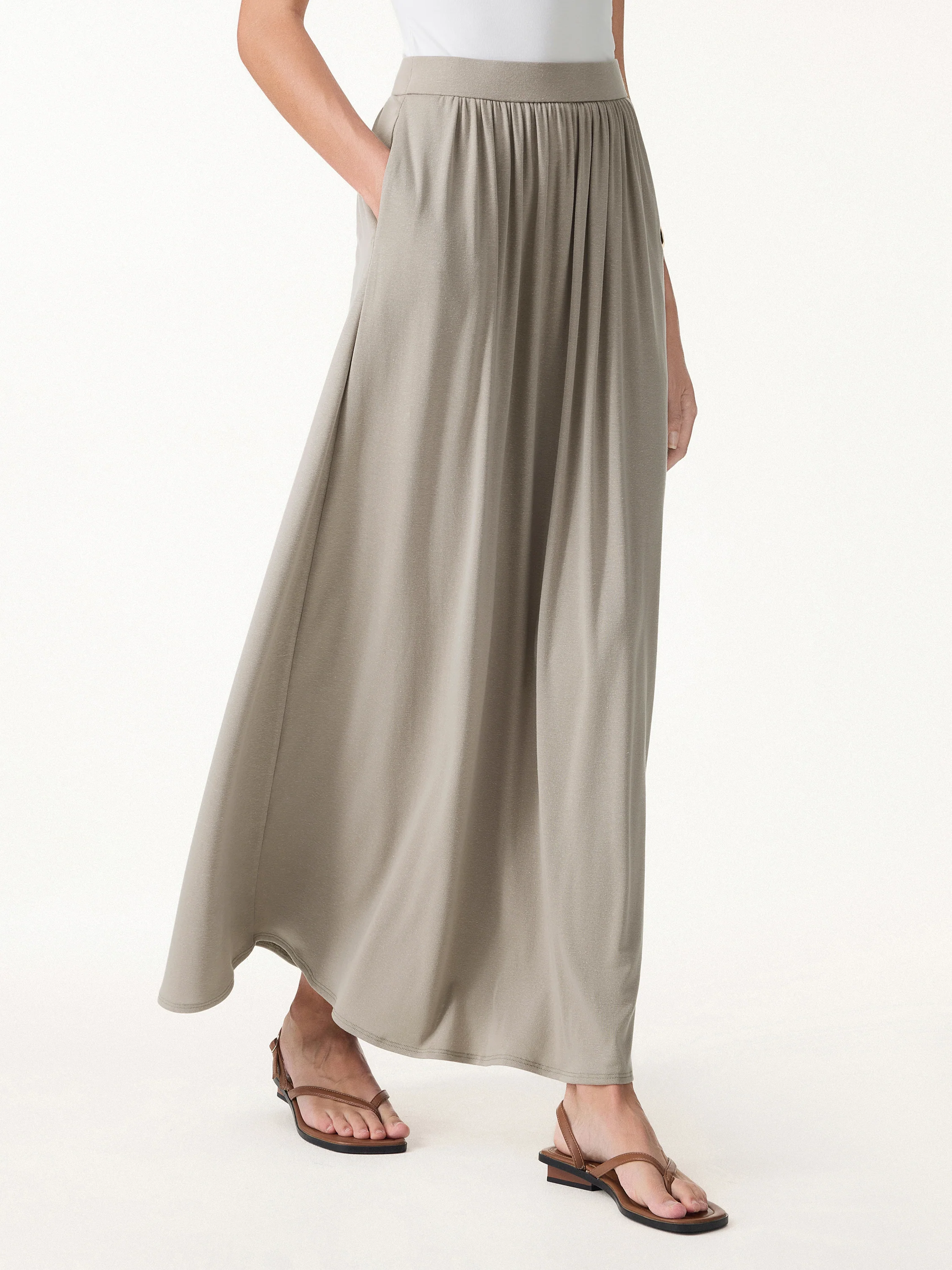 2Pcs Set Round Neck Top & A-Line Maxi Skirt with Pockets - Image 17