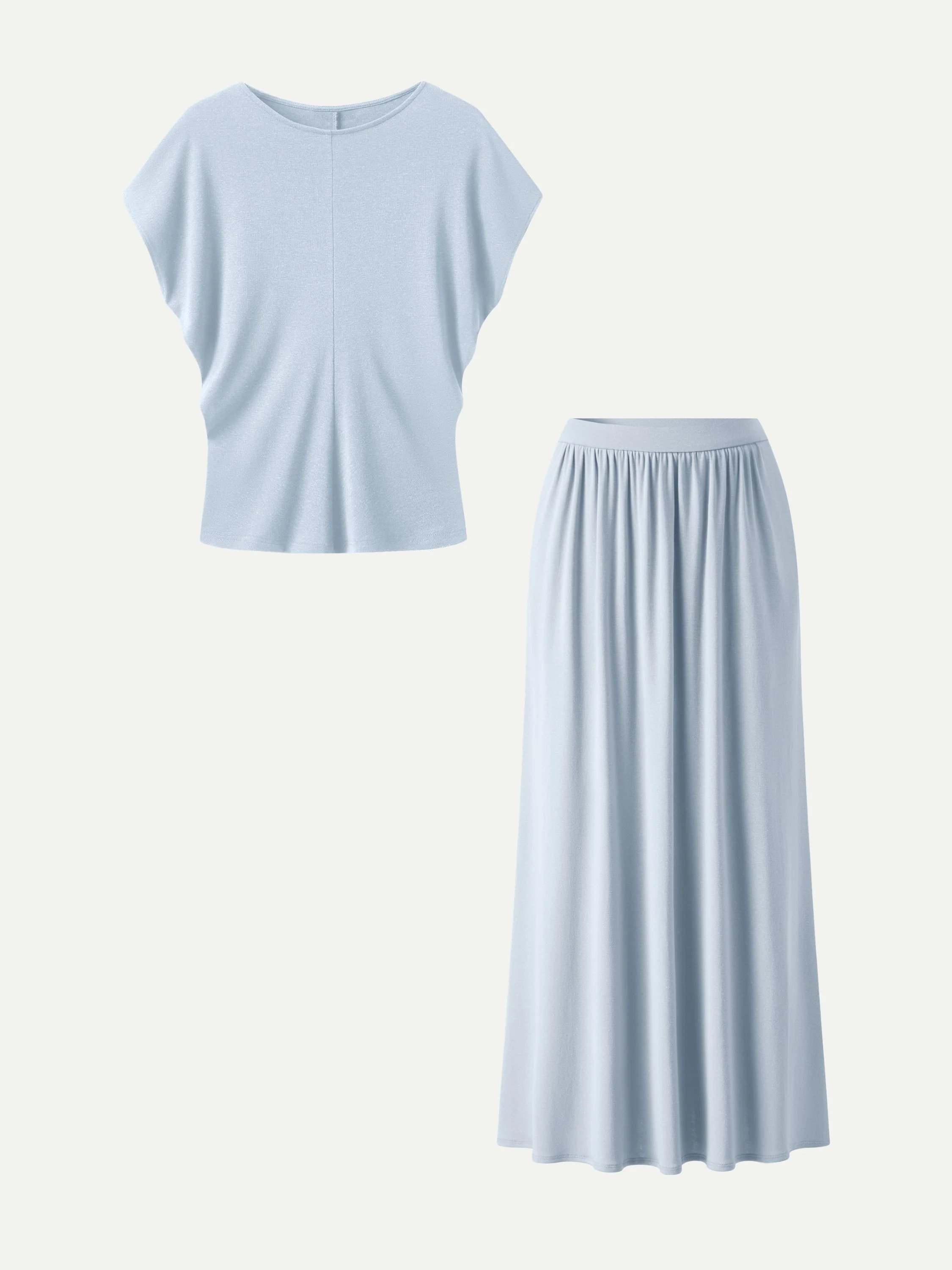 2Pcs Set Round Neck Top & A-Line Maxi Skirt with Pockets - Image 5