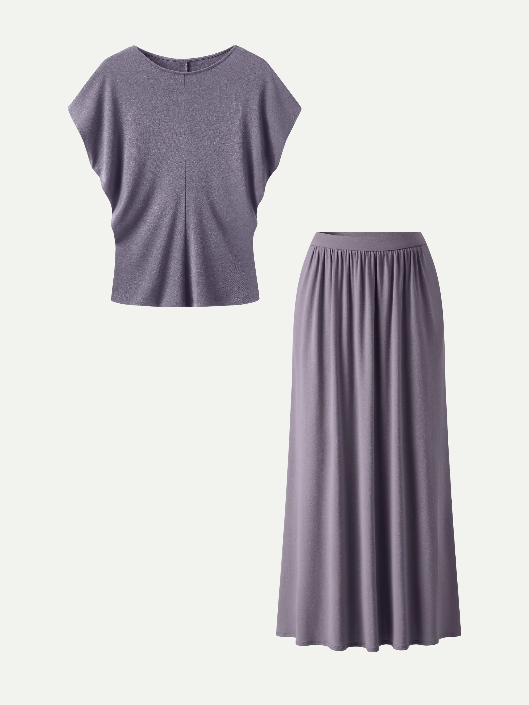 2Pcs Set Round Neck Top & A-Line Maxi Skirt with Pockets - Image 8