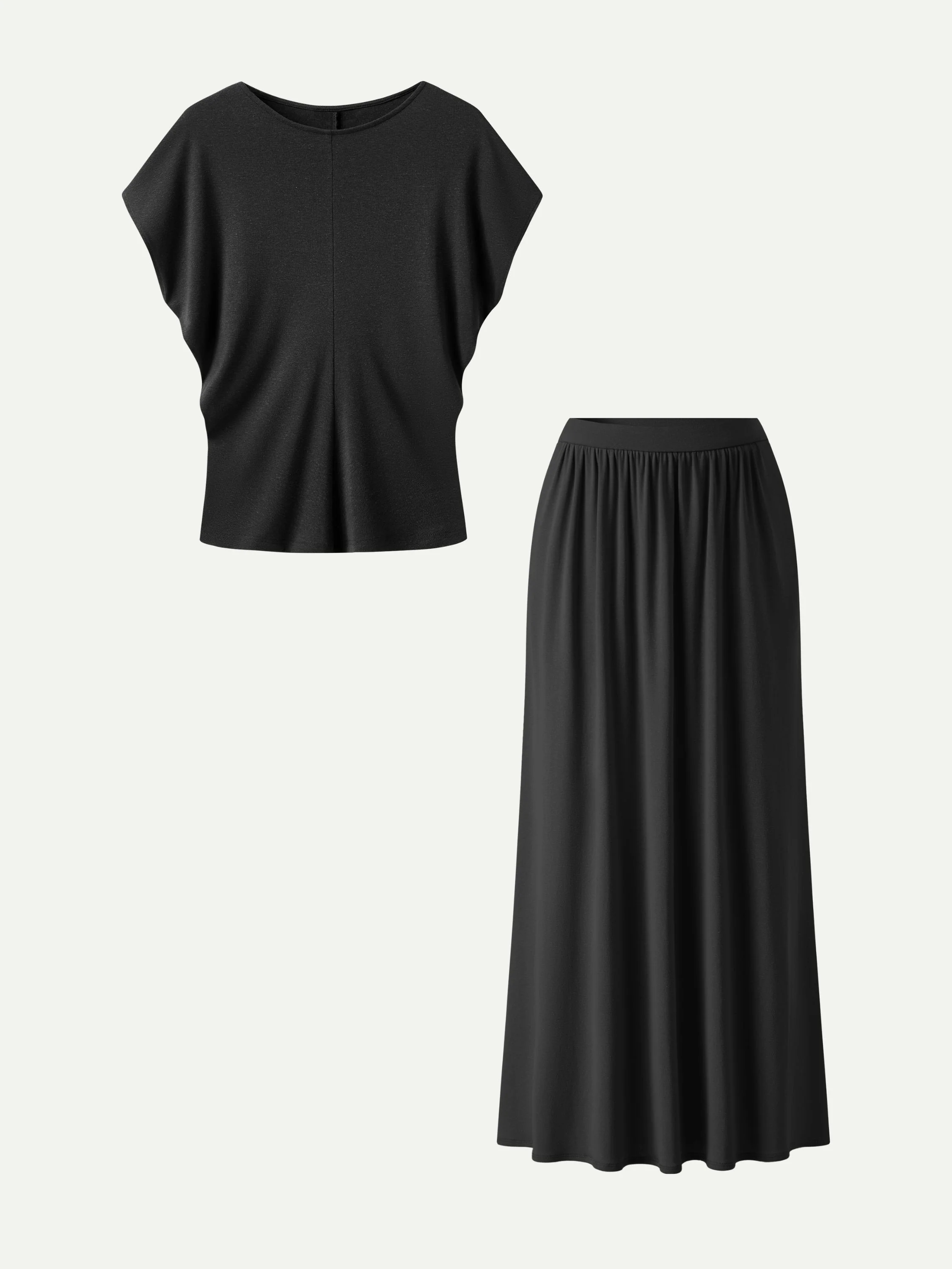 2Pcs Set Round Neck Top & A-Line Maxi Skirt with Pockets - Image 9
