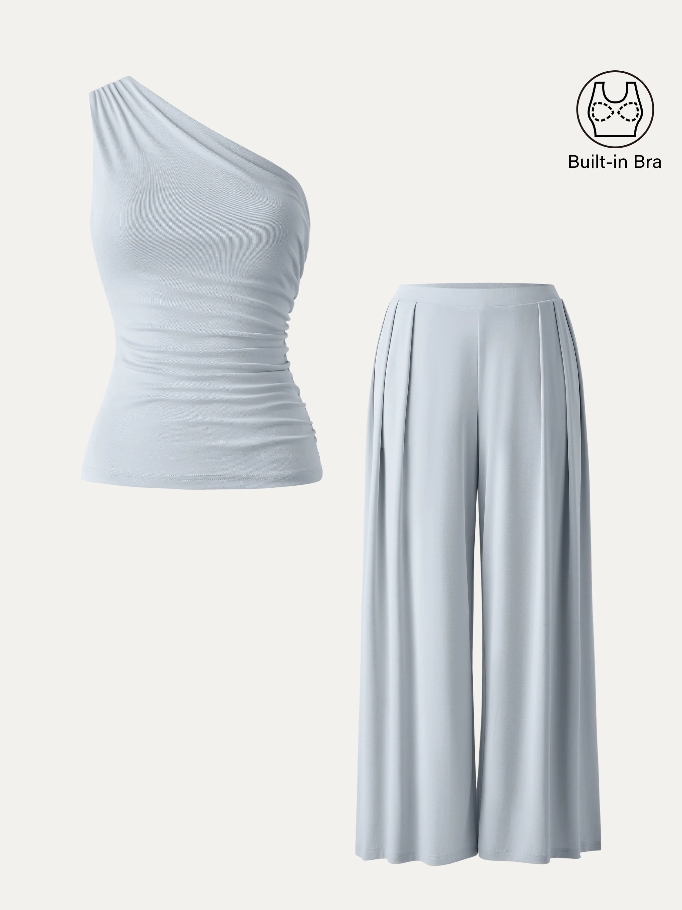 2Pcs Set Regular Wide Leg Palazzo Pant with Pockets & Ruched Bra Tank - Image 4