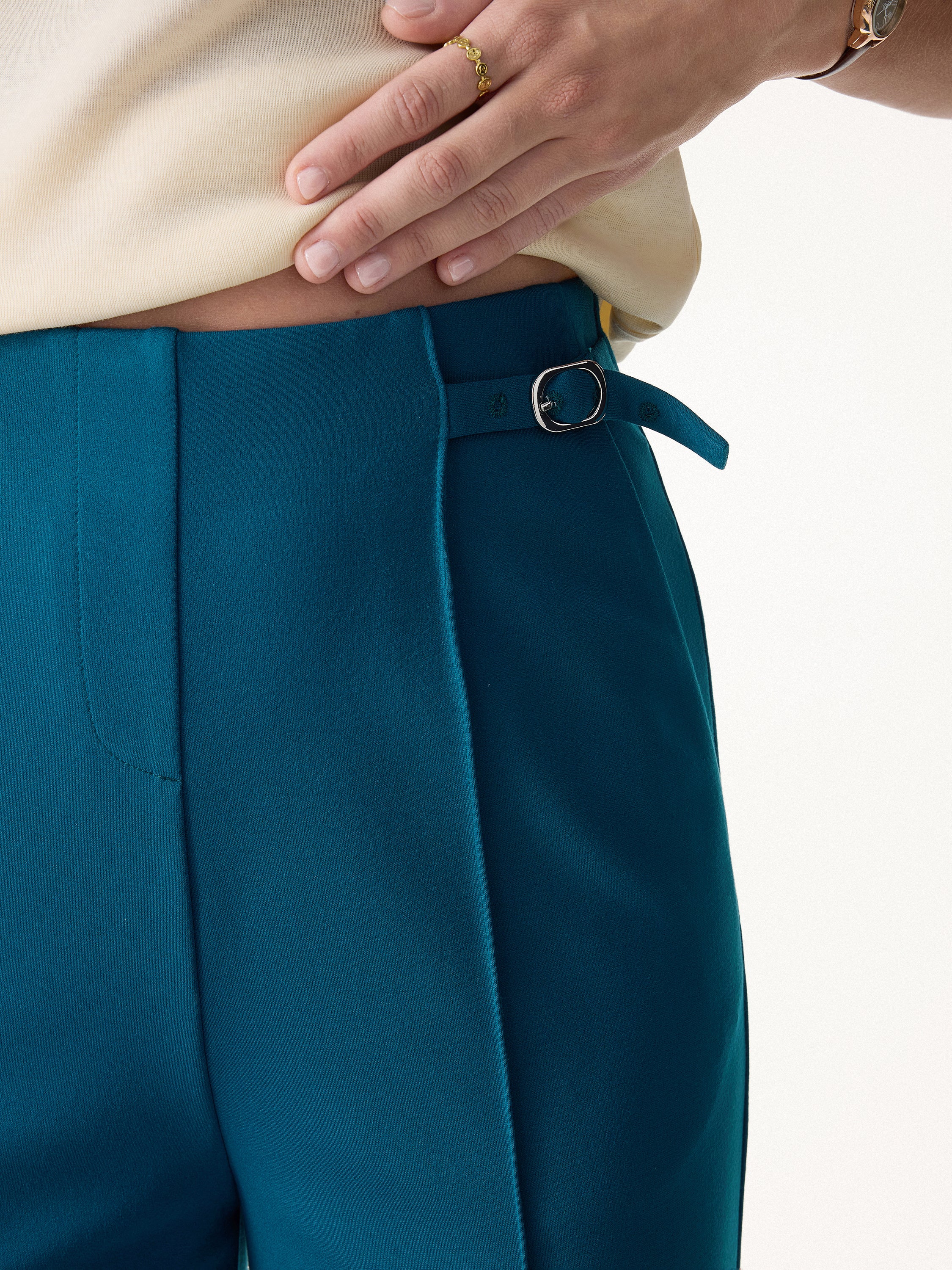 4-Way Stretch Drapey High Rise Wide Leg Ankled Pant - Image 2