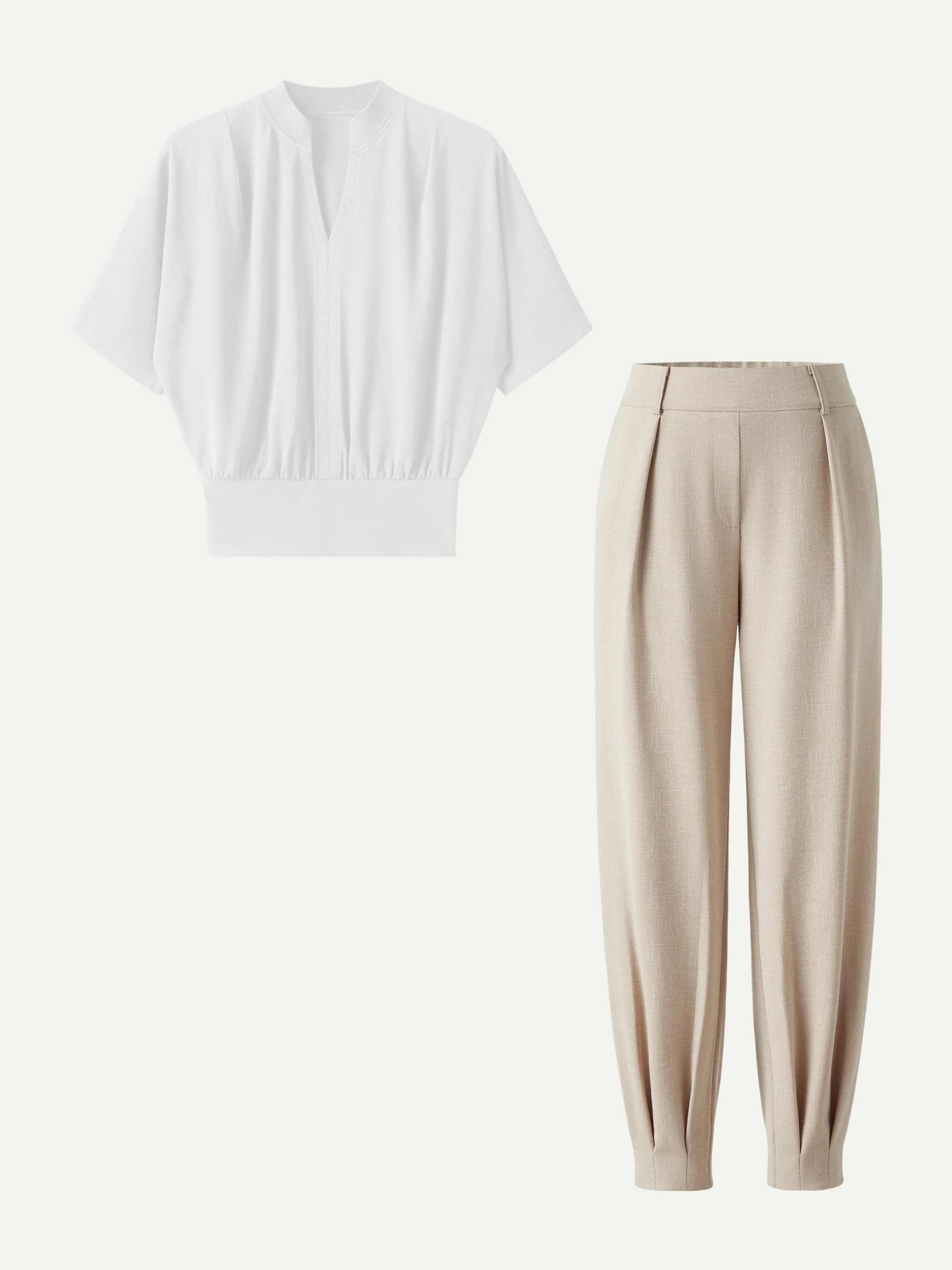 2Pcs Set Stand Collar V-Neck Top & Wrinkle-Resistant Tapered Pant - Image 4