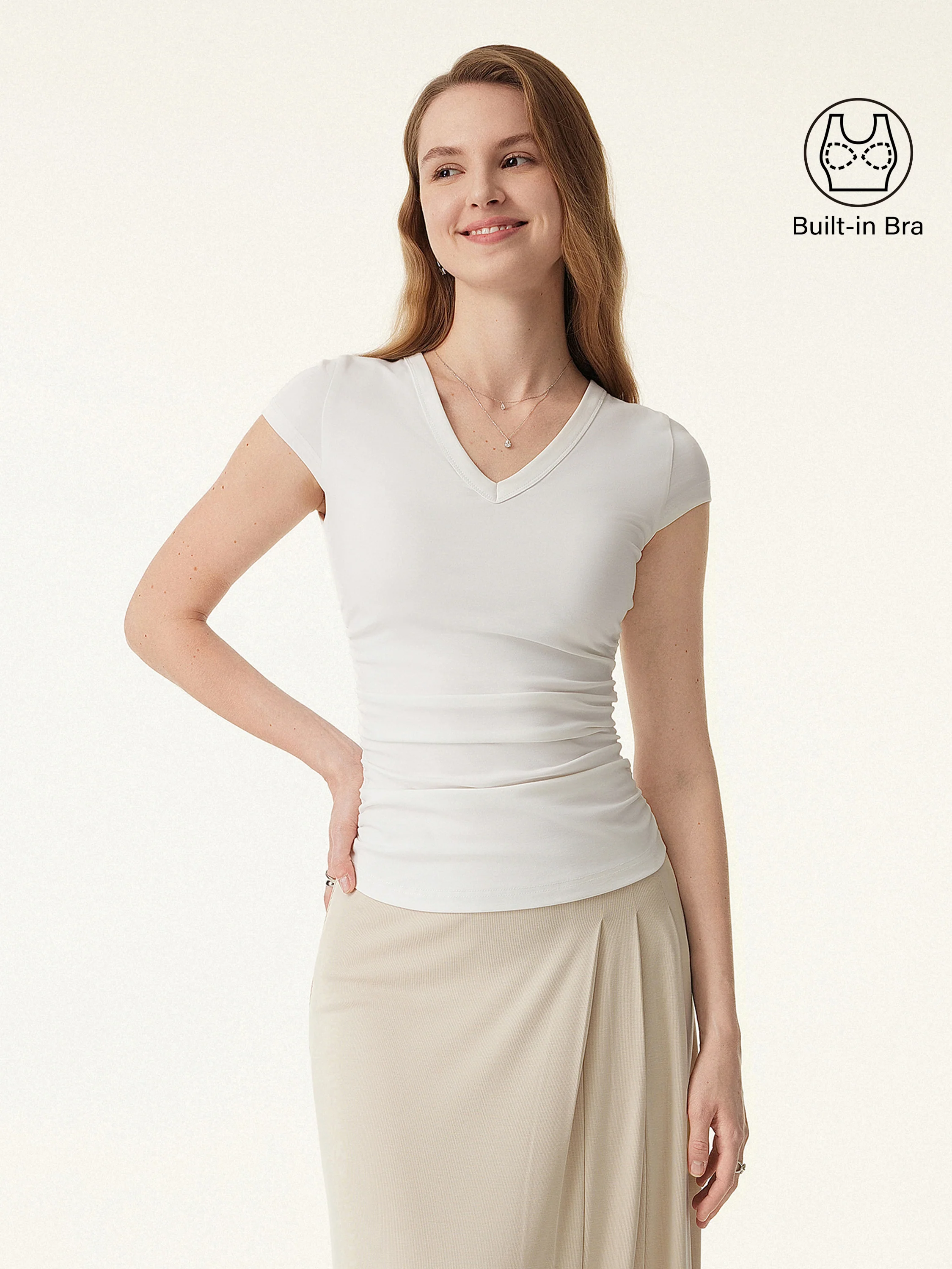Elevated V-neck Side Ruched Cap Sleeve Bra Tee - Image 6