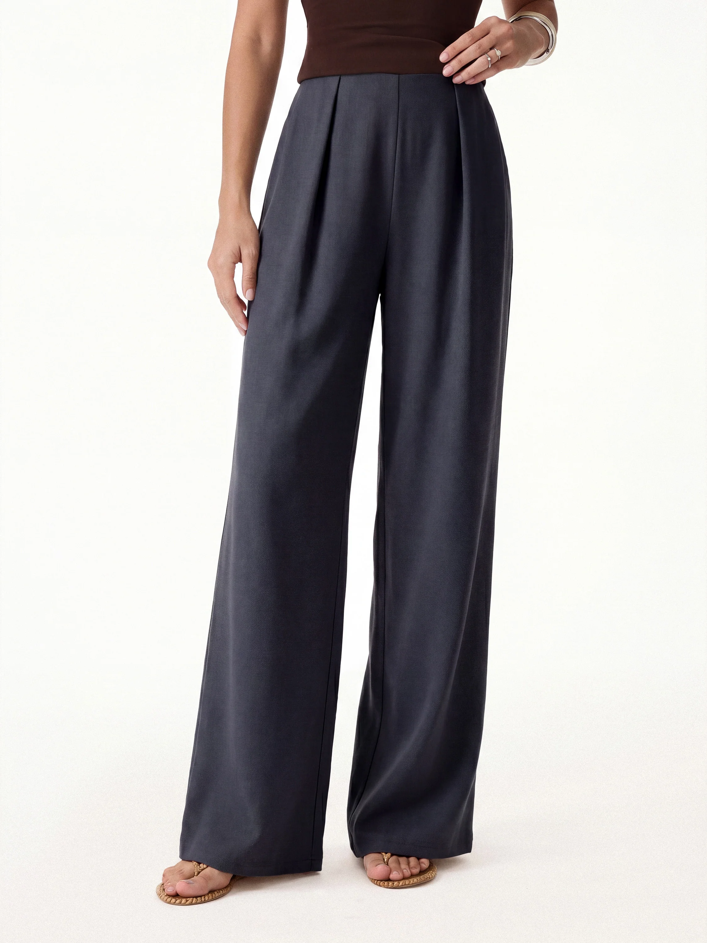 Airy Stretch Linen Wide Flare Pant with Pockets - Image 13