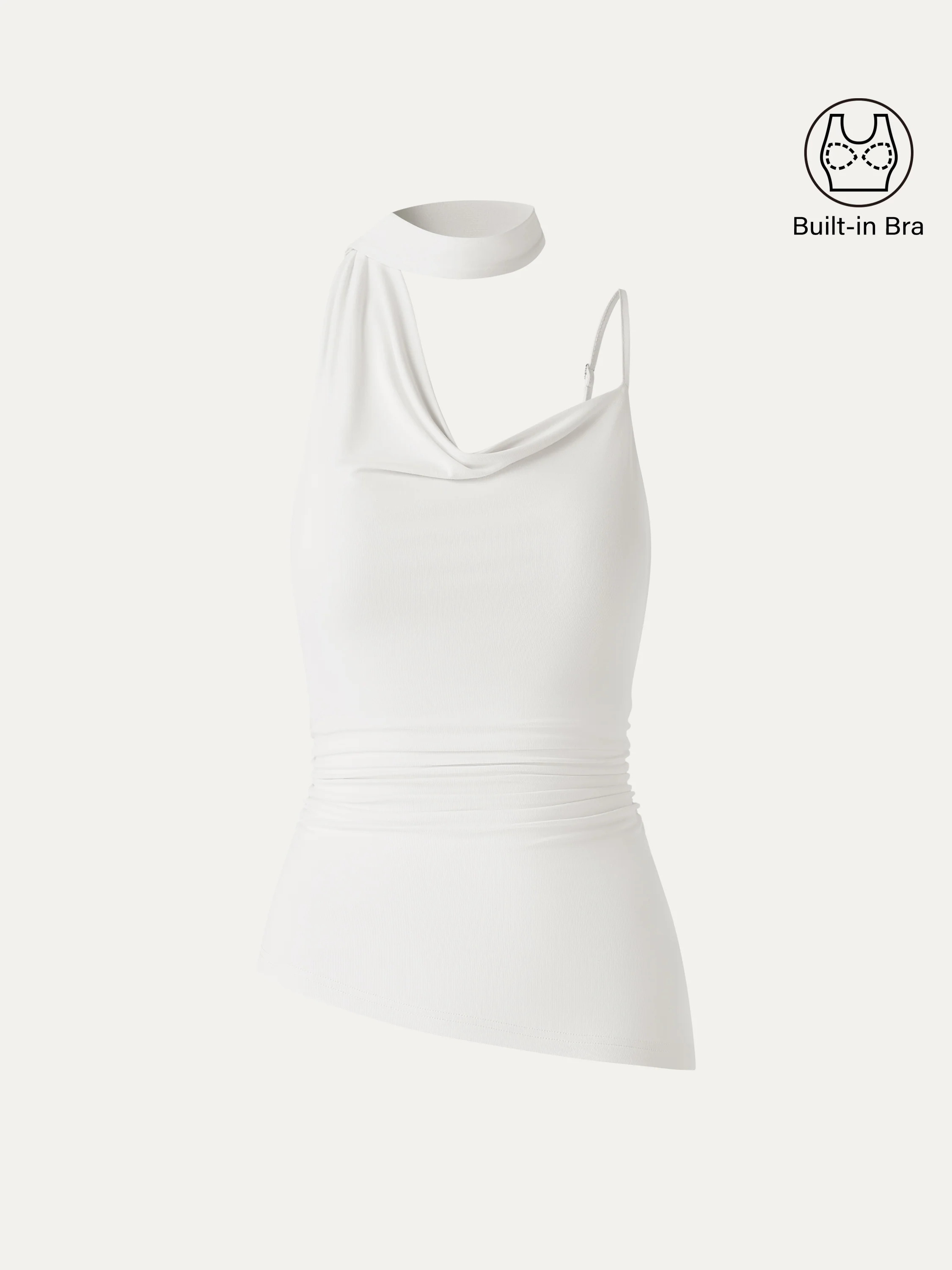 Asymmetrical Cowl Neck Ruched Spaghetti Bra Top - Image 10