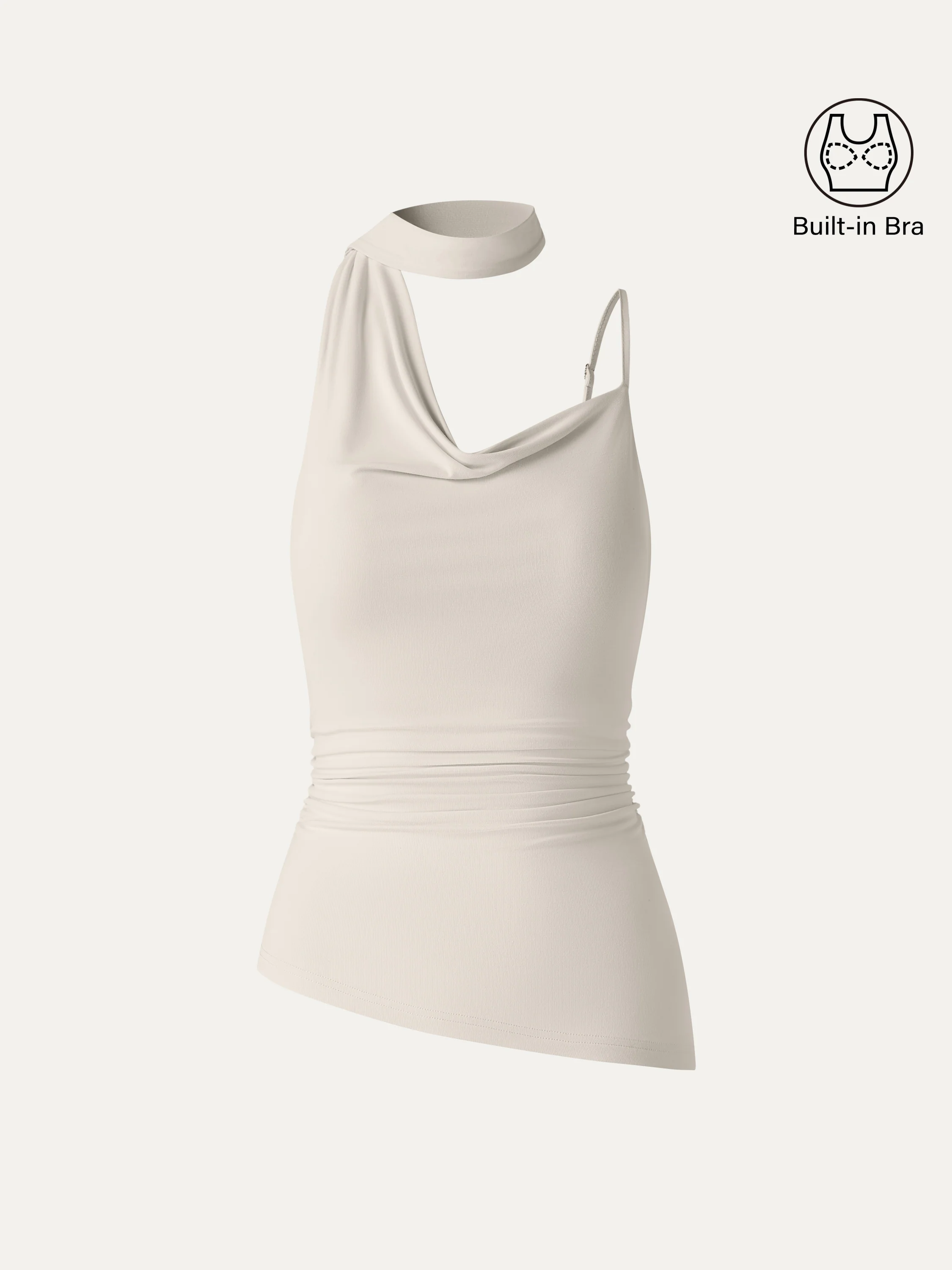 Asymmetrical Cowl Neck Ruched Spaghetti Bra Top - Image 11
