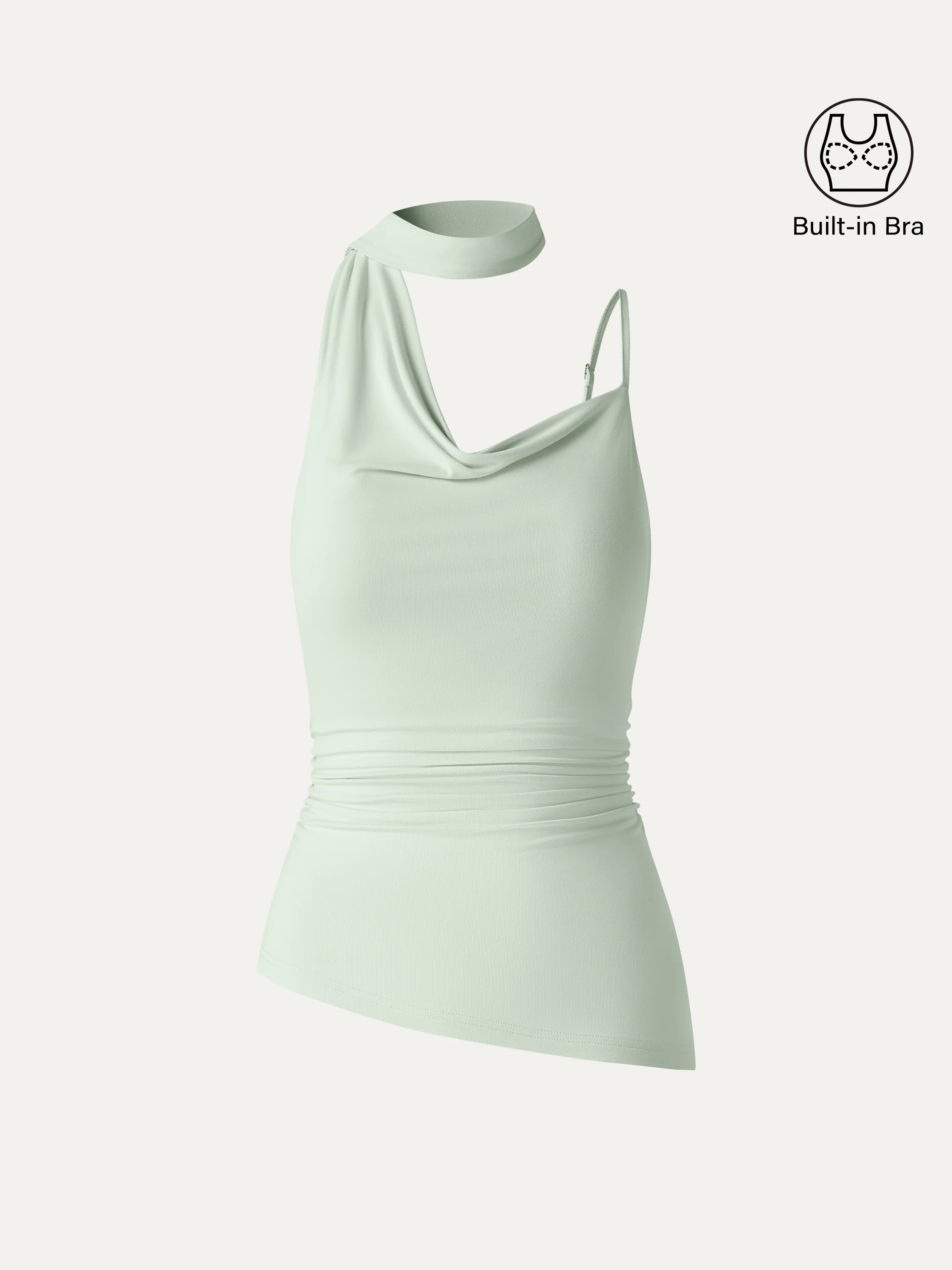 Asymmetrical Cowl Neck Ruched Spaghetti Bra Top - Image 13