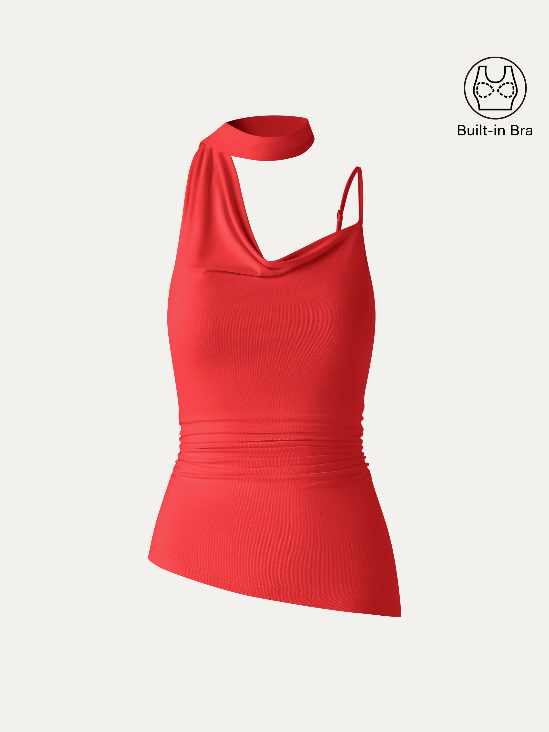 Asymmetrical Cowl Neck Ruched Spaghetti Bra Top - Image 14