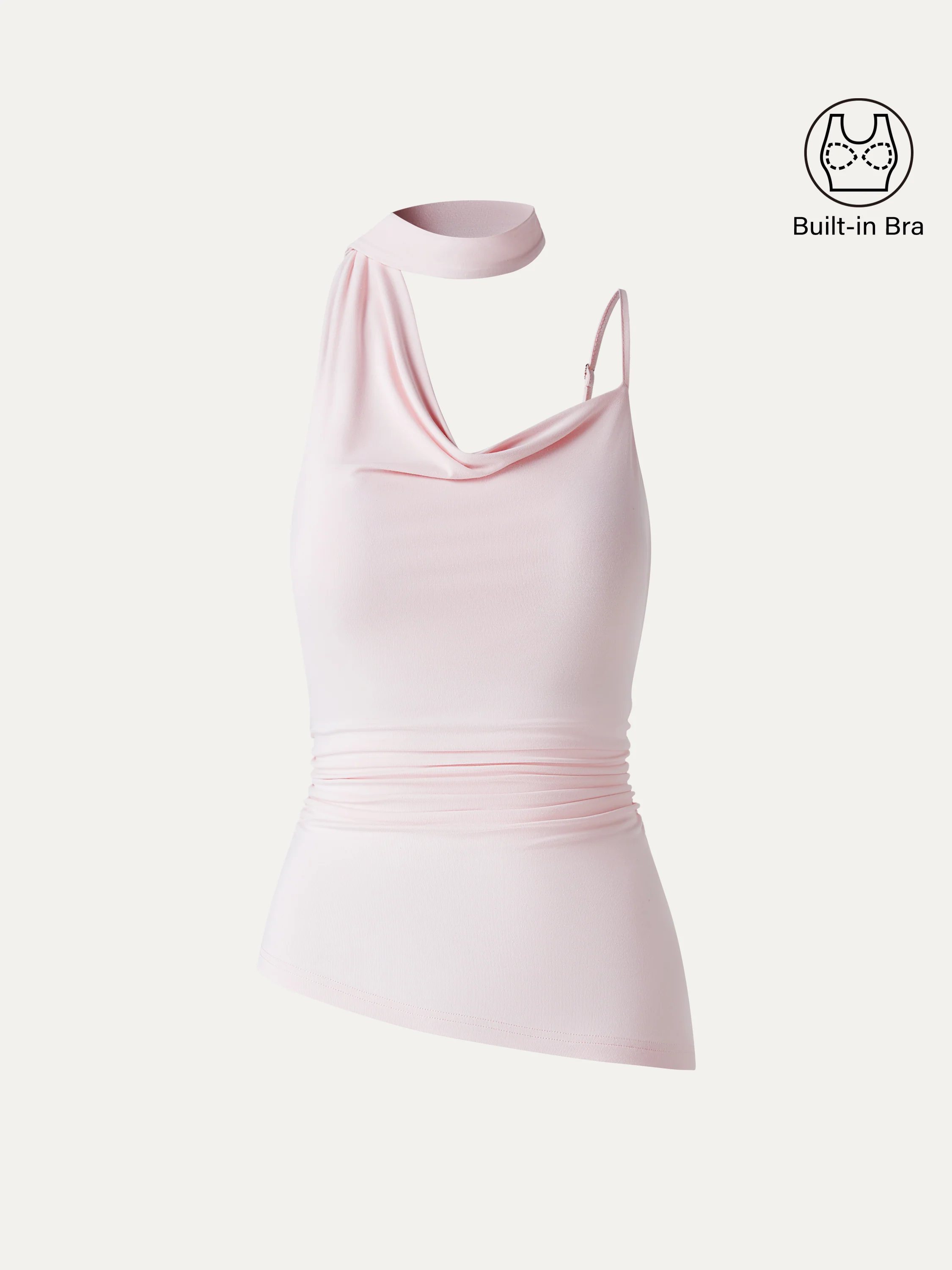 Asymmetrical Cowl Neck Ruched Spaghetti Bra Top - Image 9