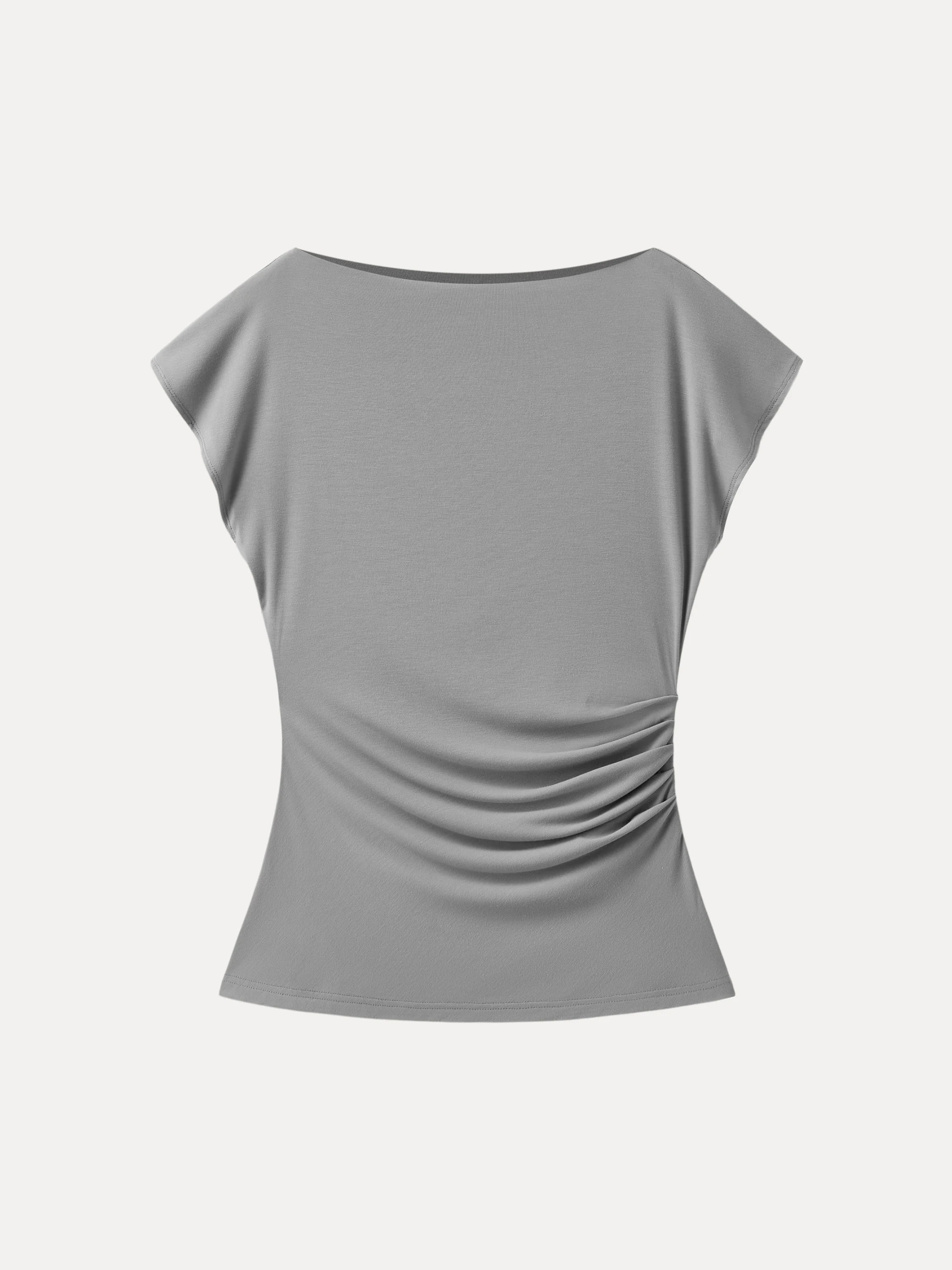 Boatneck Flutter Sleeve Side Tucked Long Tee - Image 2