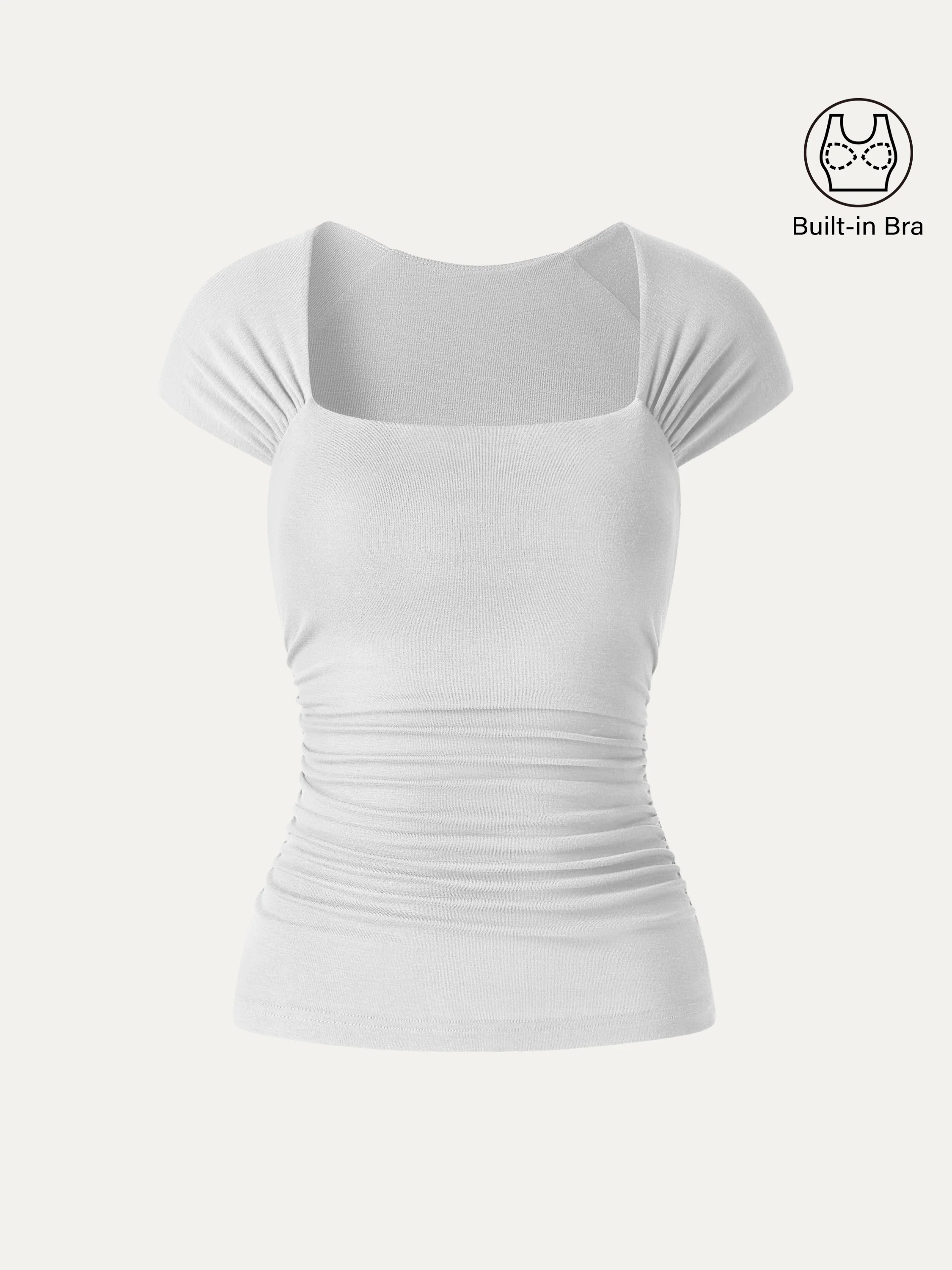 Cool-Touch Square Neck Cap Sleeve Ruched Bra Top - Image 9