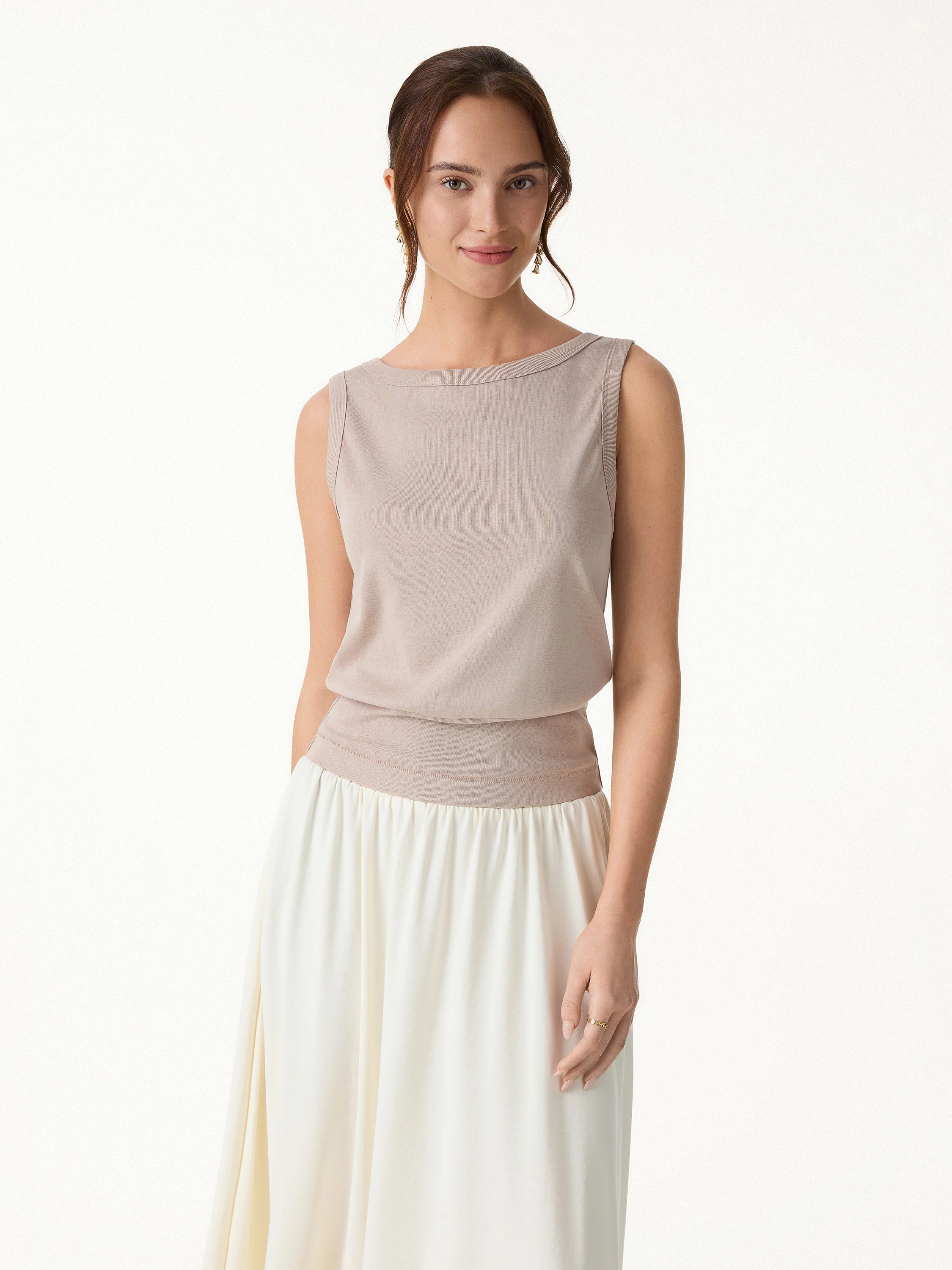 Cotton-Linen Blend Reversible Boatneck Low Back Top
