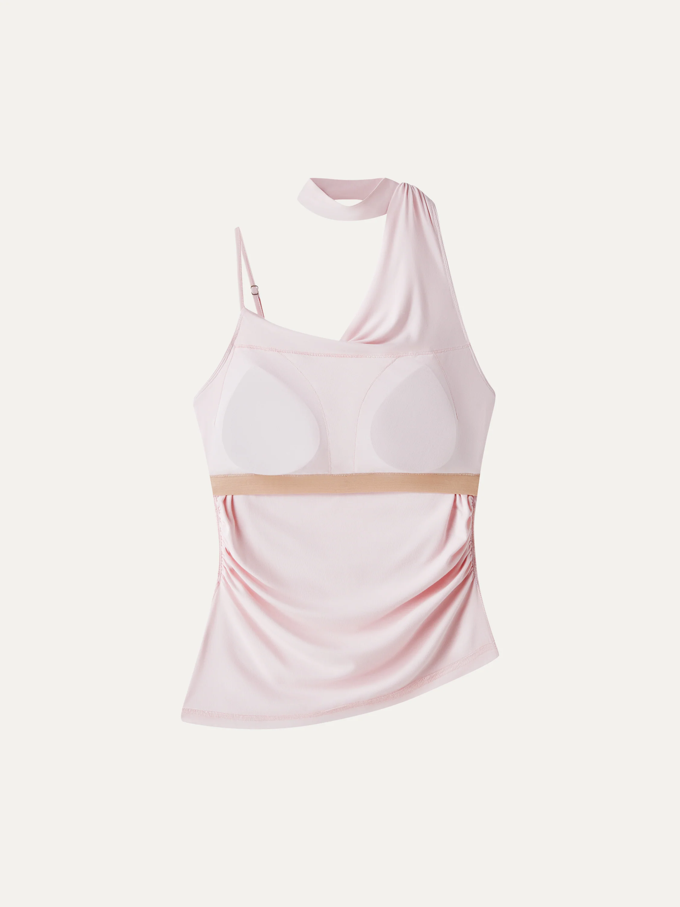 Asymmetrical Cowl Neck Ruched Spaghetti Bra Top - Image 7
