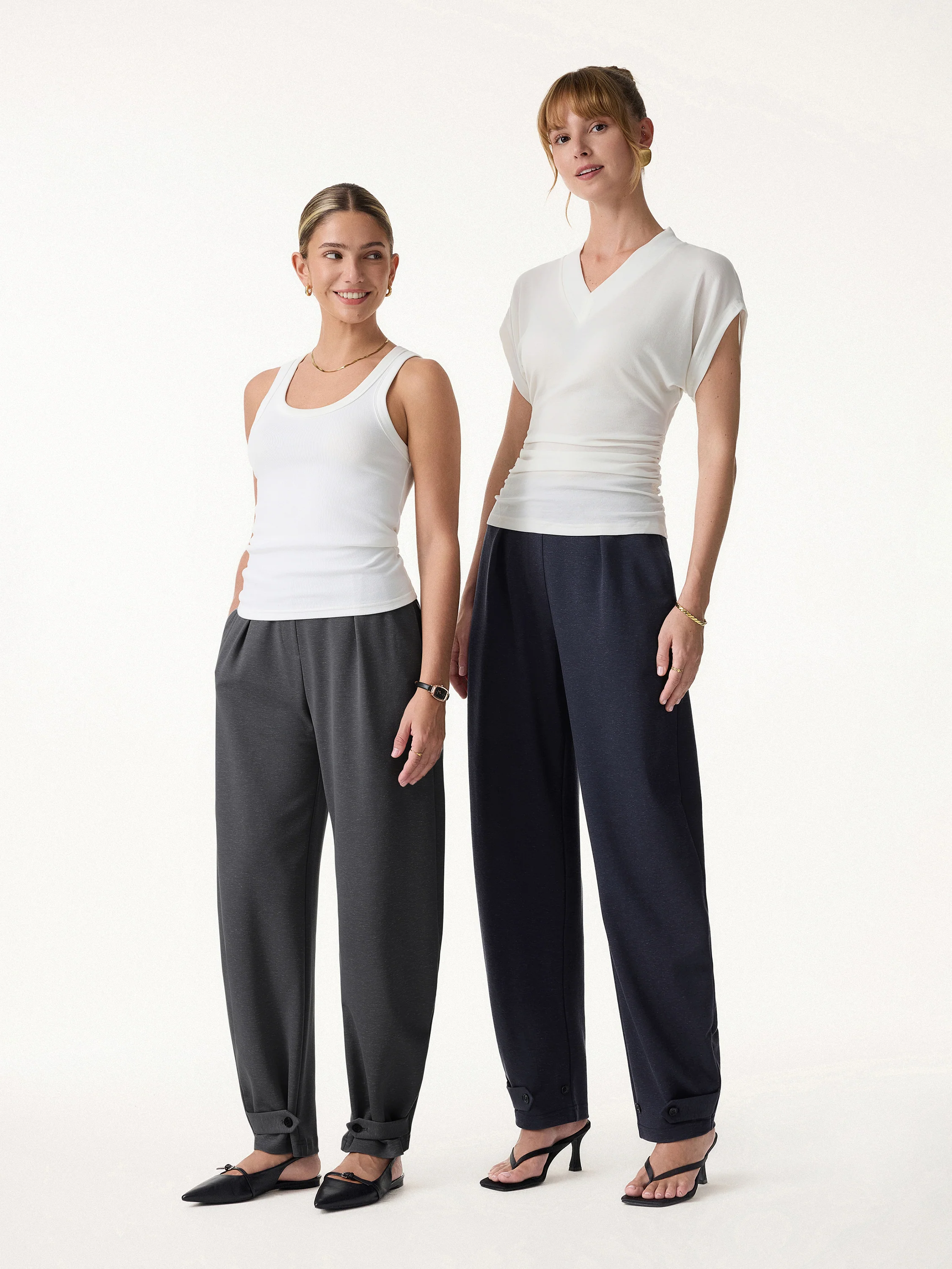 Linen-Like Breathable Barrel Leg Pants - Image 2