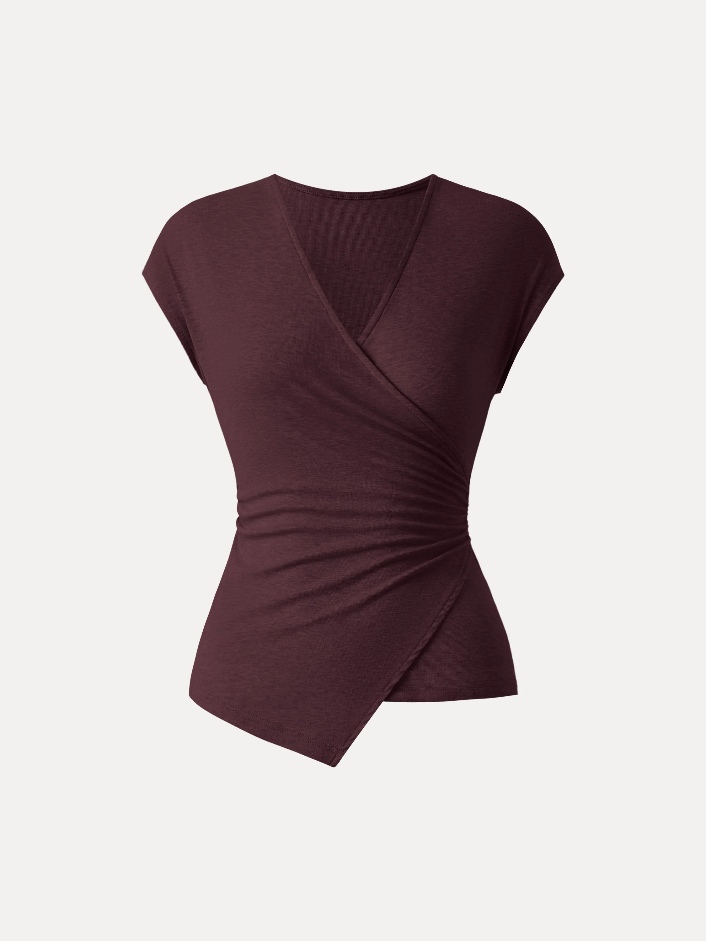 Lyocell Wool Surplice Cap Sleeve Asymmetrical Top - Image 2