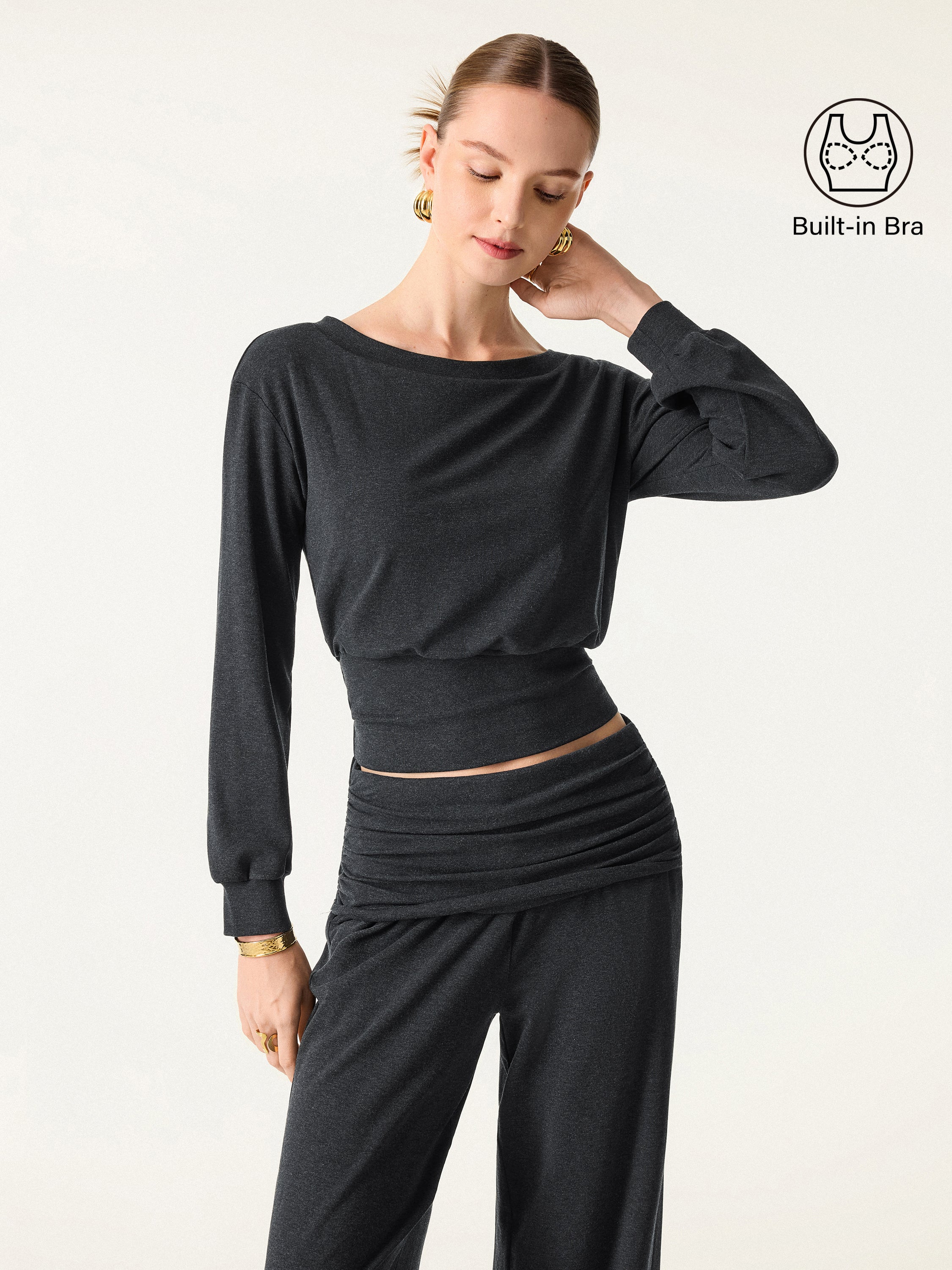 Non-Itchy Wool Blend Boatneck Bra Top