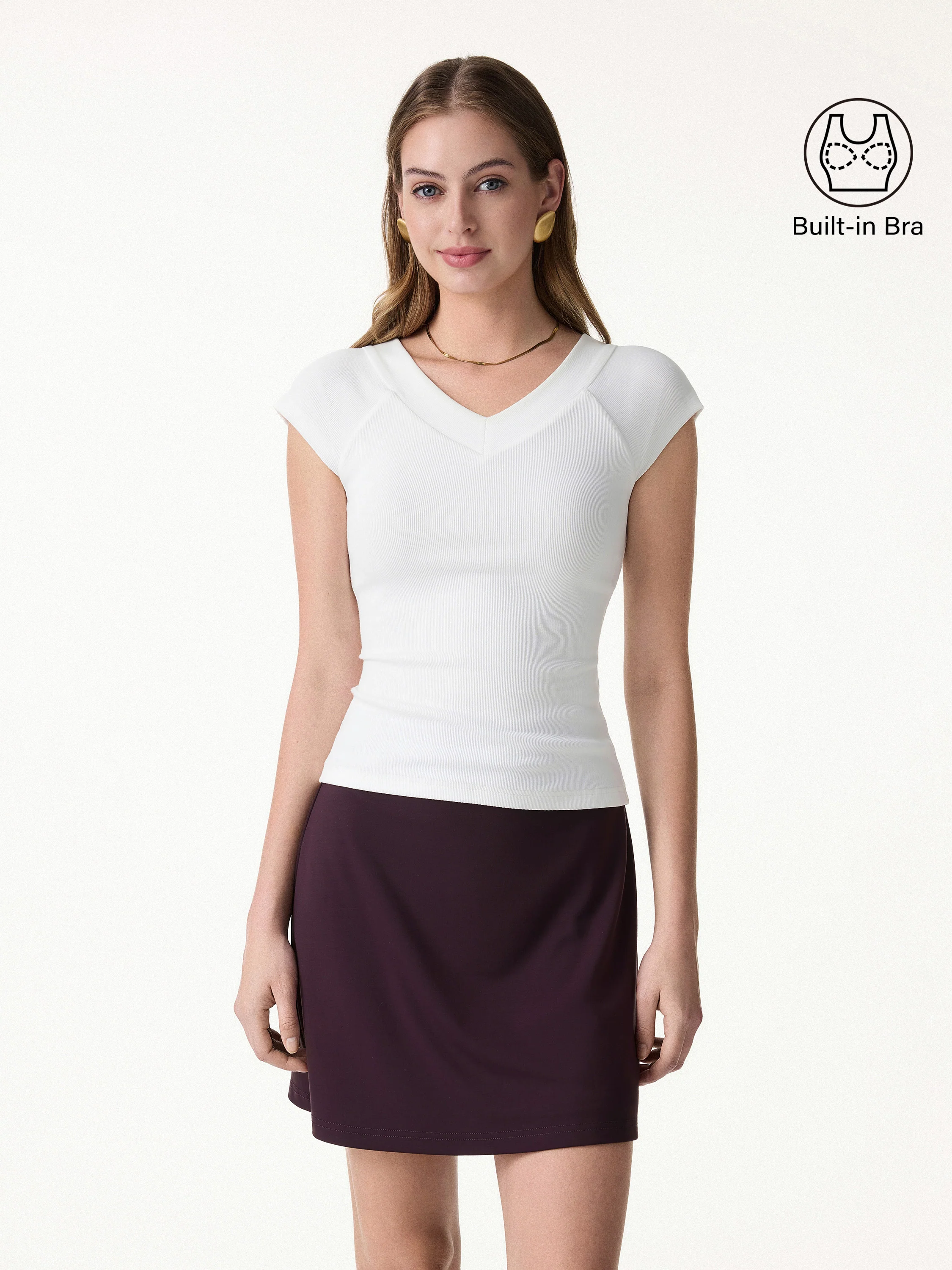 Pantive Essential V-Neck Cap Sleeve Summer Bra Tee