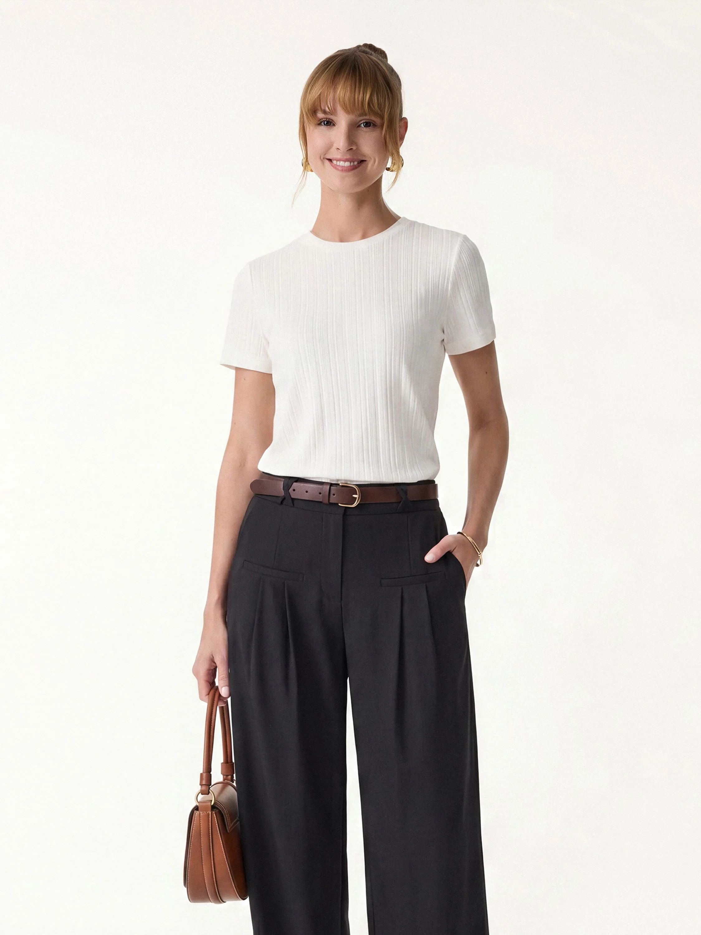 Pointelle Tucked Short Sleeve Summer Tee