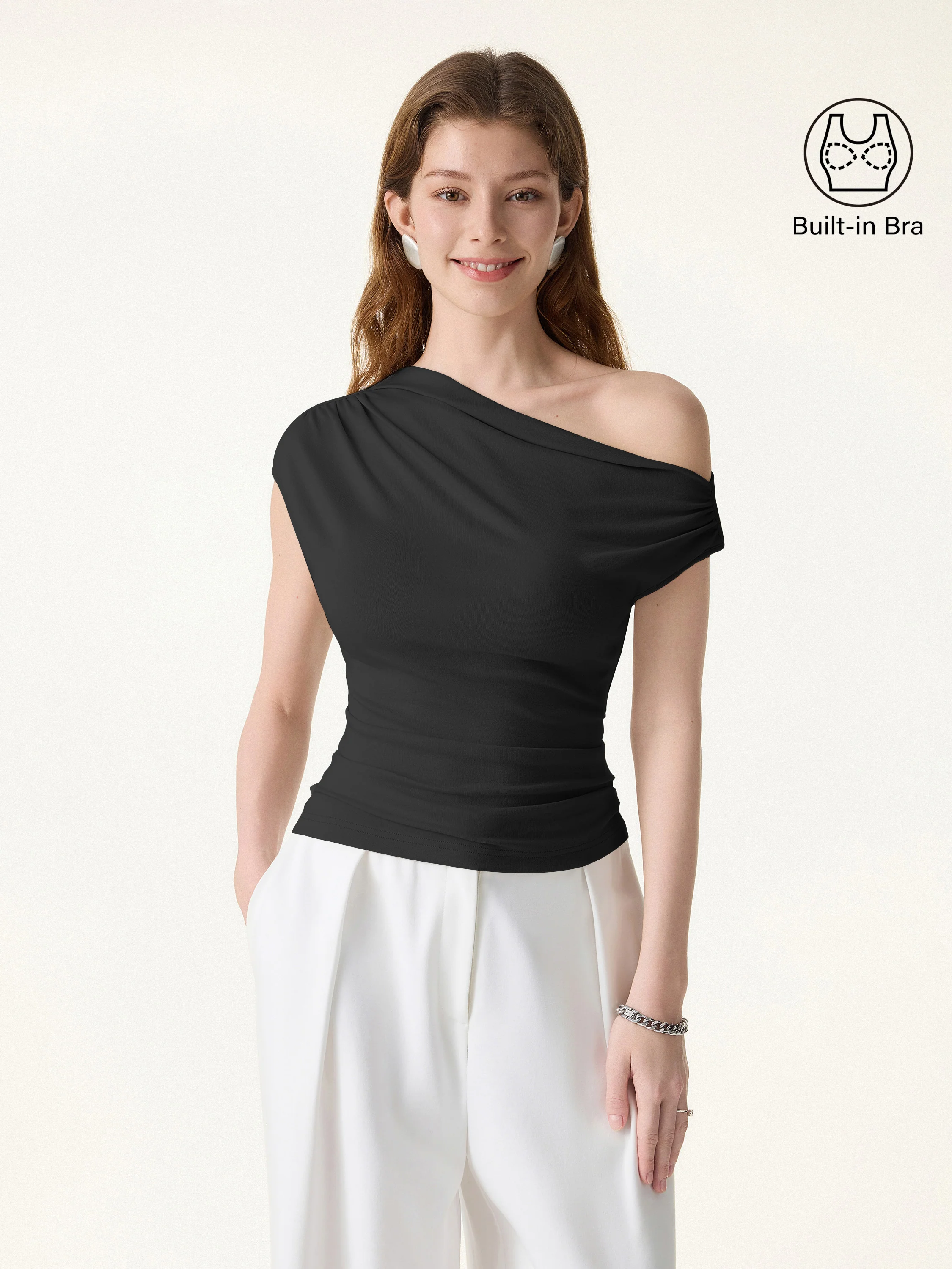 Ruched Asymmetrical Shoulder Bra Top