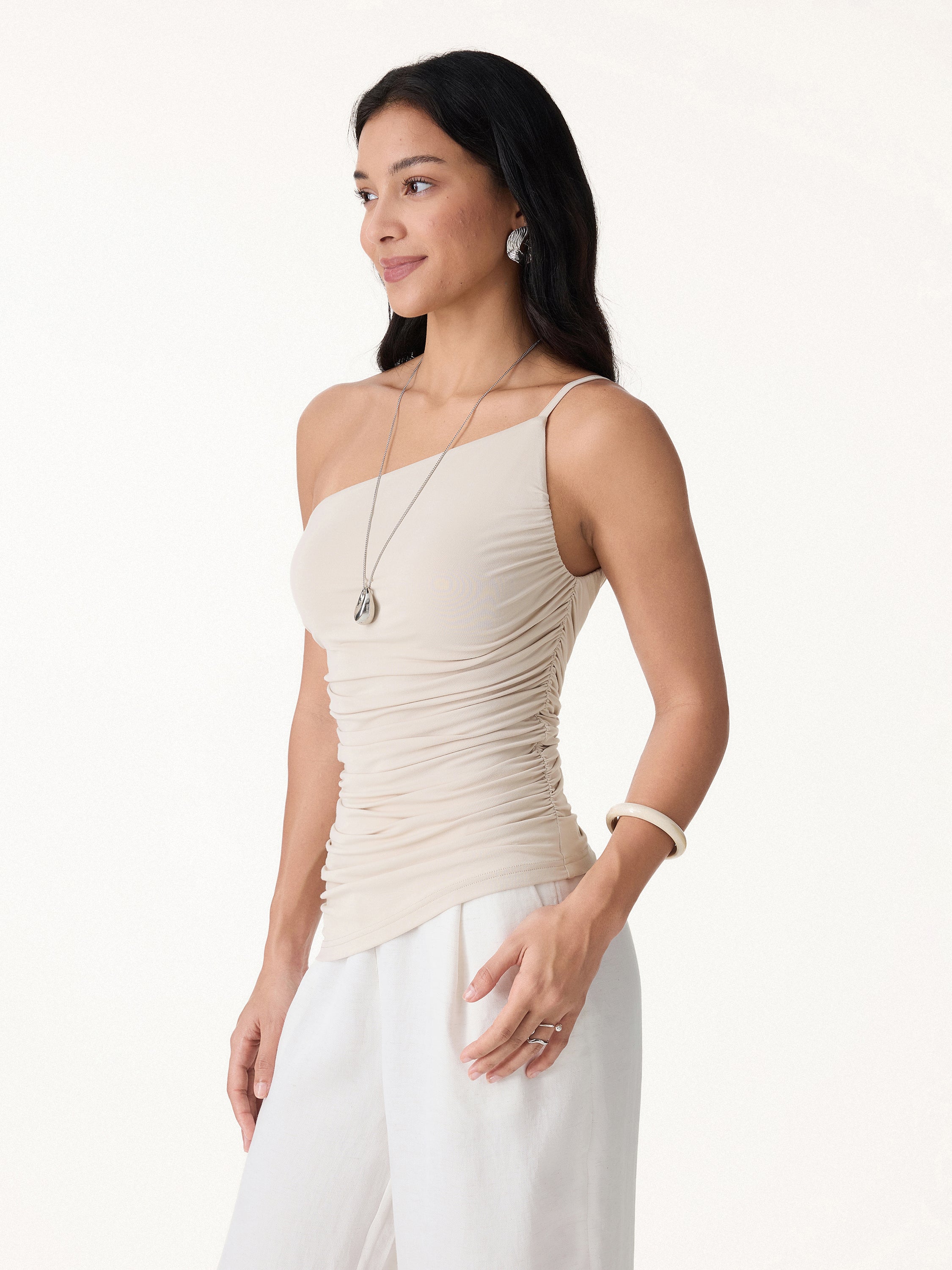 Ruched One Shoulder Asymmetrical Bra Top - Image 5