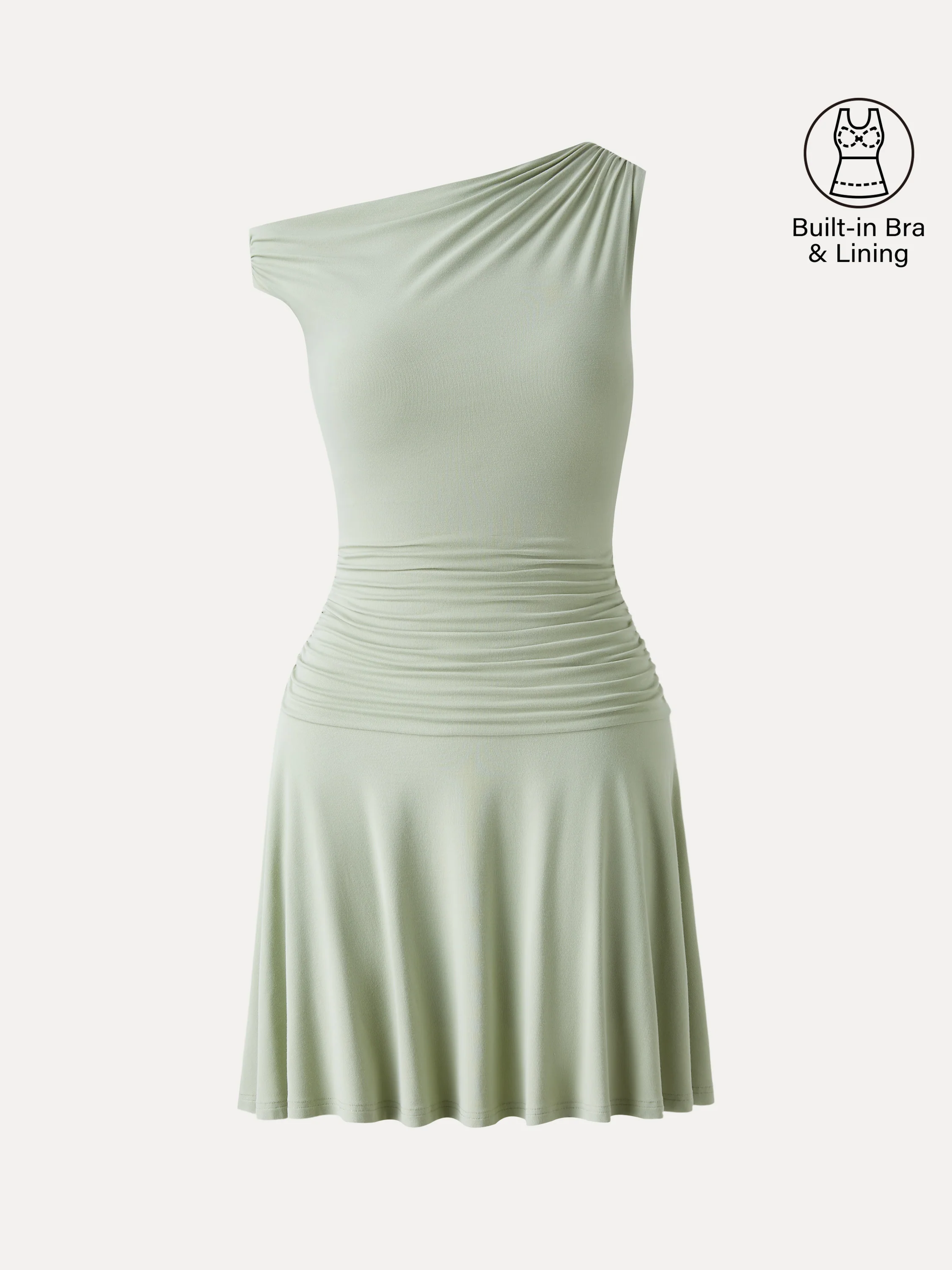 SkinKiss Asymmetrical Ruched Fit-and-Flare Mini Bra Dress - Image 10