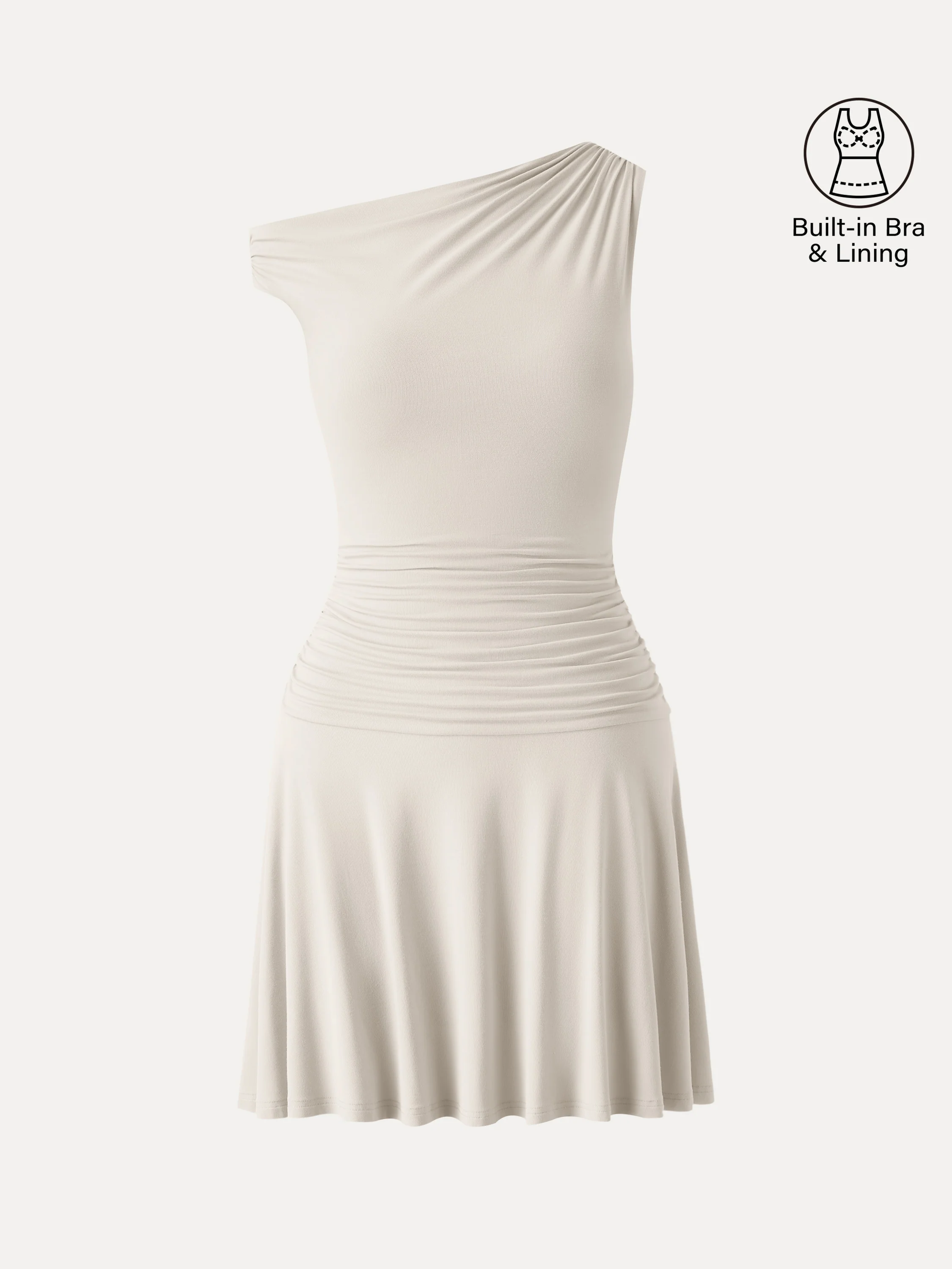SkinKiss Asymmetrical Ruched Fit-and-Flare Mini Bra Dress - Image 11