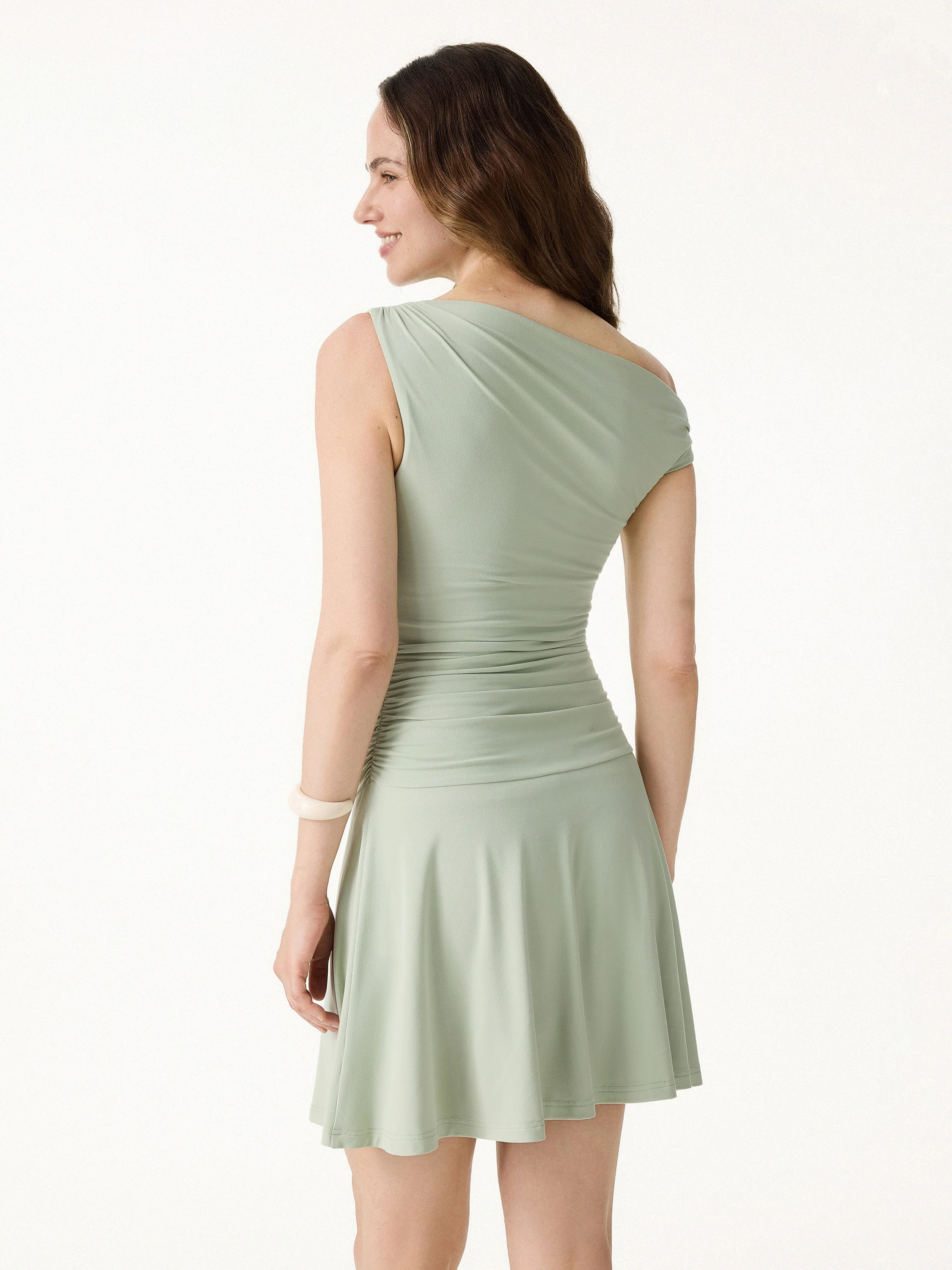 SkinKiss Asymmetrical Ruched Fit-and-Flare Mini Bra Dress - Image 7