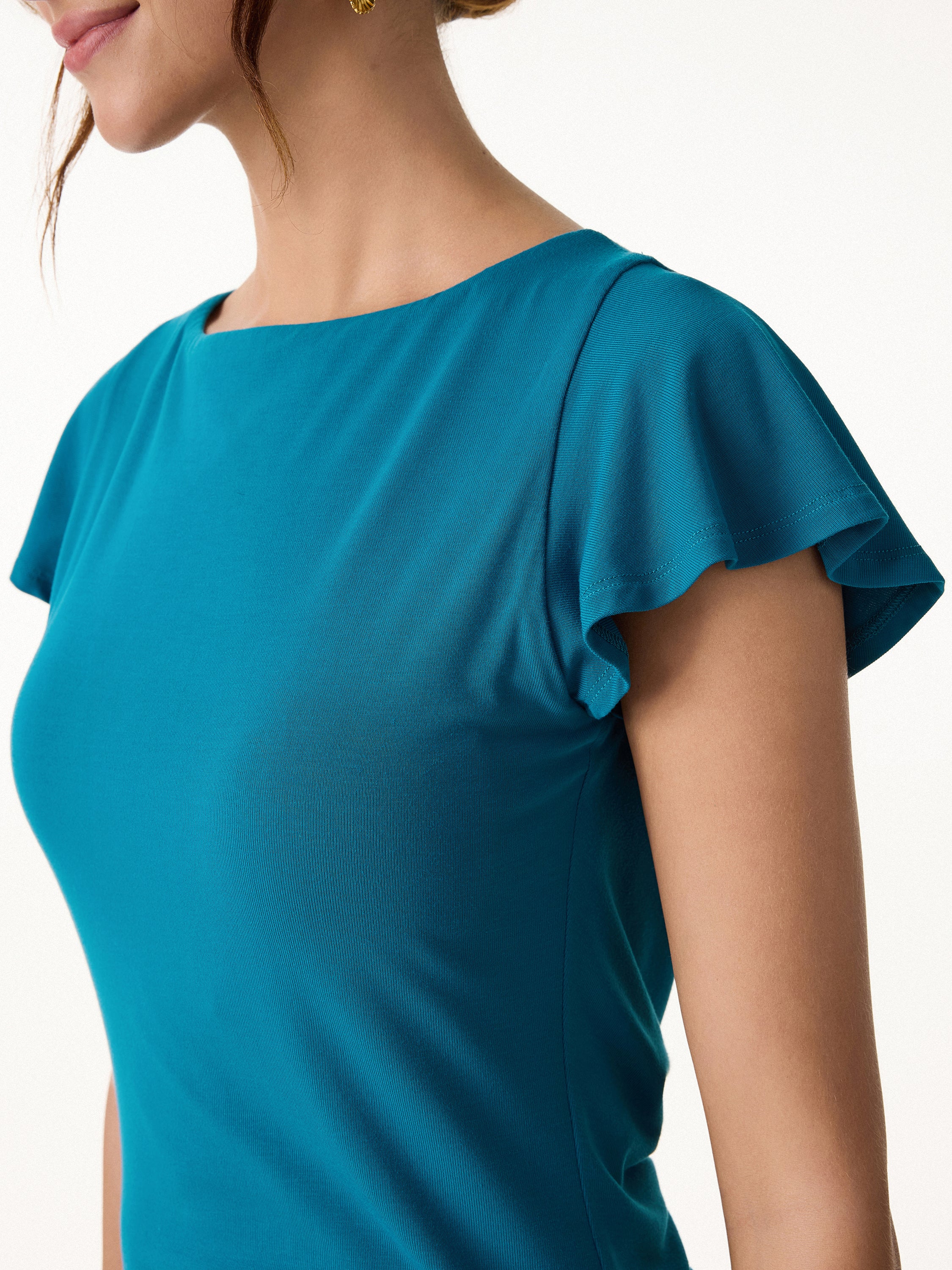 SkinKiss Boatneck Cowl Back Flutter Sleeve Bra Top - Image 7