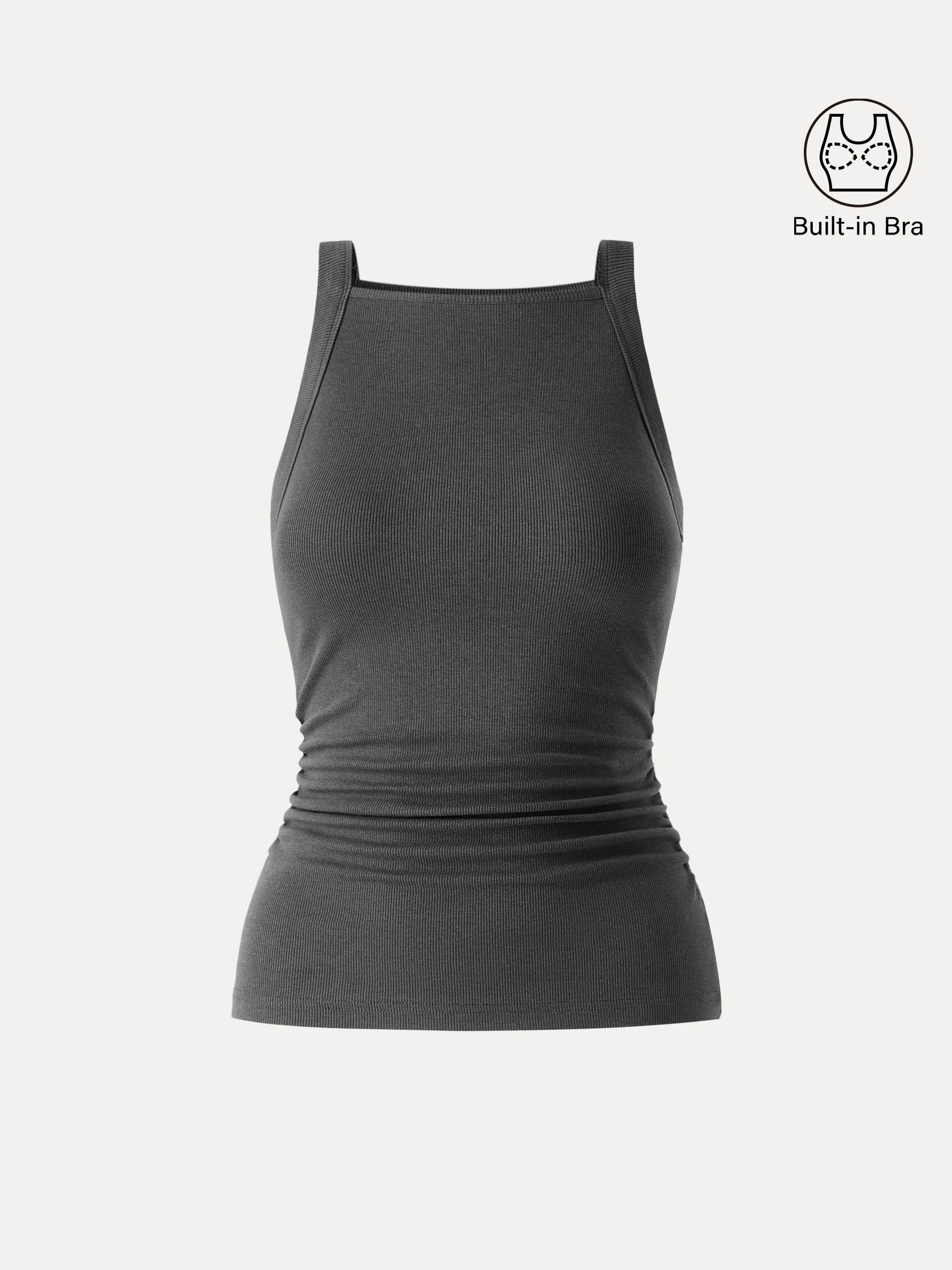 Plantive Chic Square Neck Ruched Rib Bra Tank - Image 17