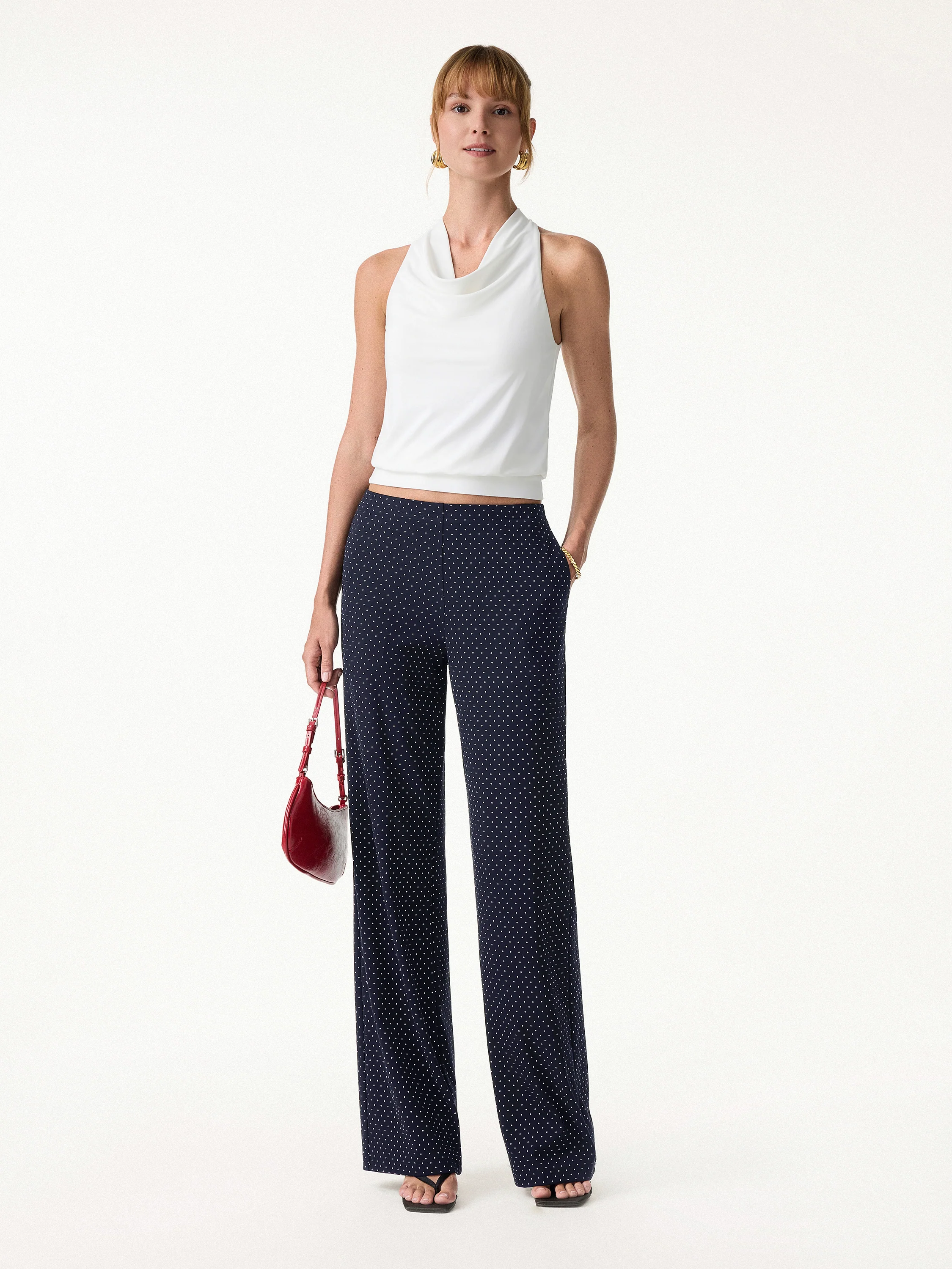 Stretch Cotton Polka Dot Wide Leg Pull-On Pants with Pockets Limited Edition