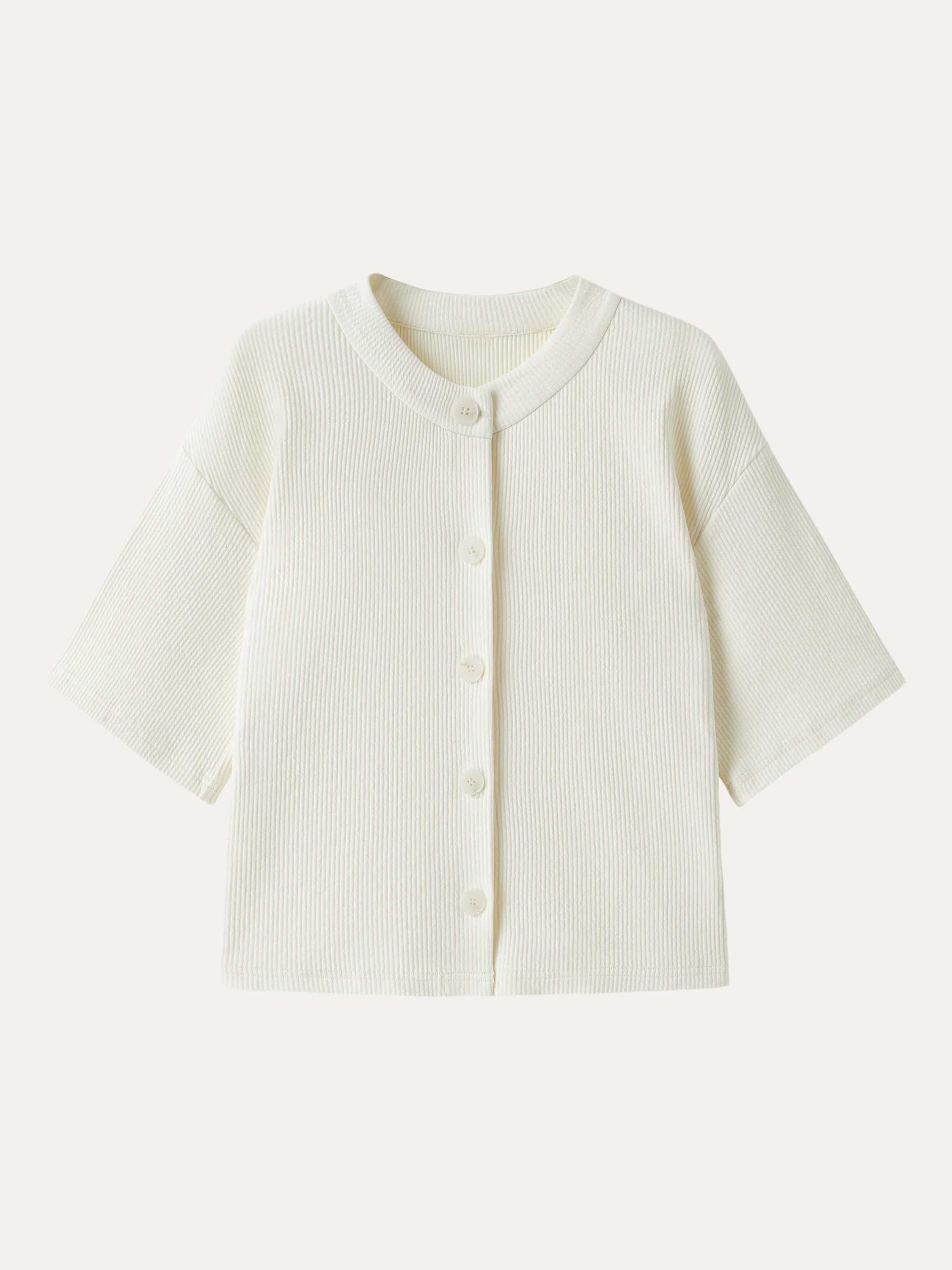 Stretch Cotton Textured Button-Up Elbow Sleeve Cardigan
