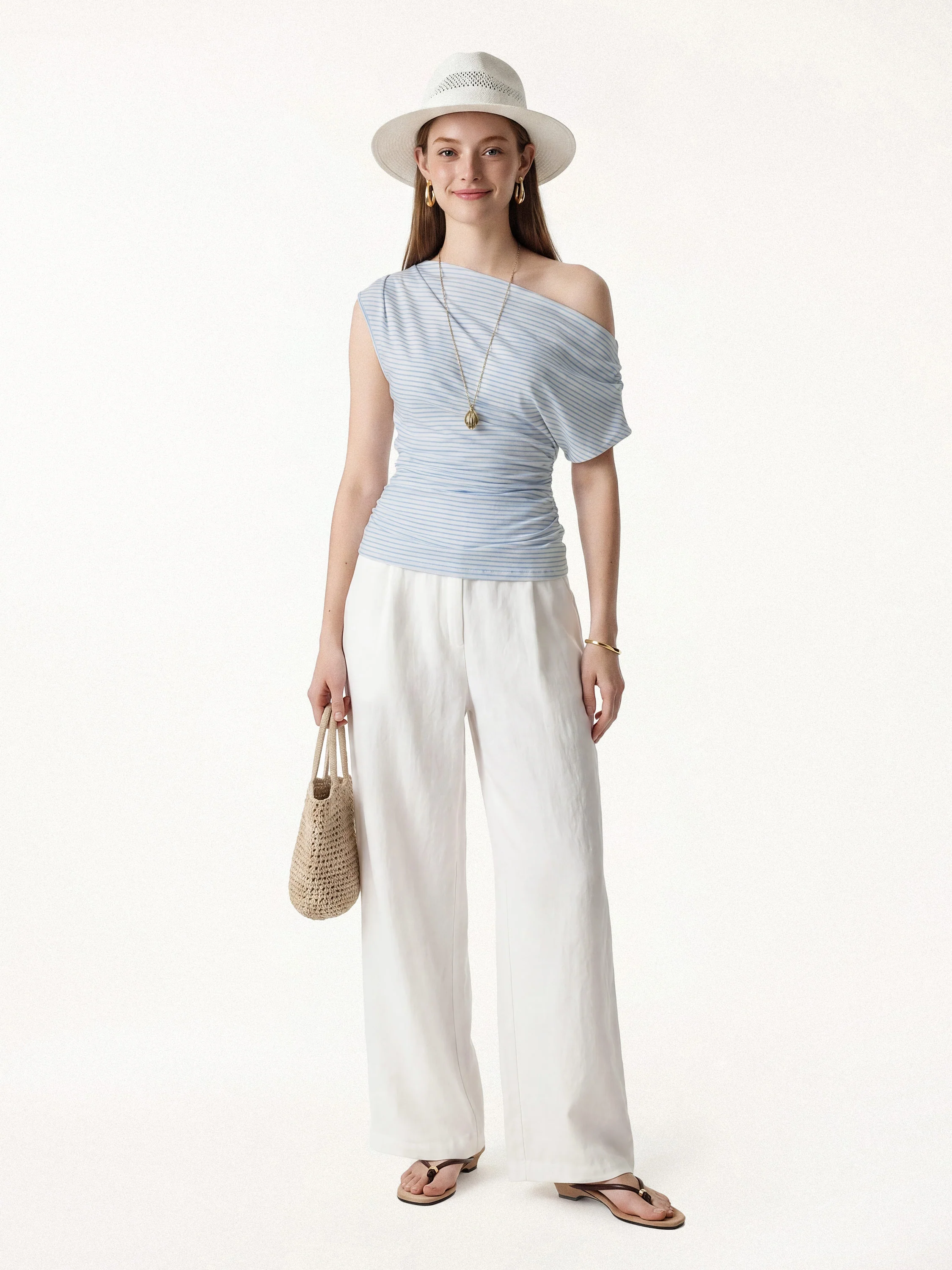 Striped Asymmetrical Neck Top - Image 12