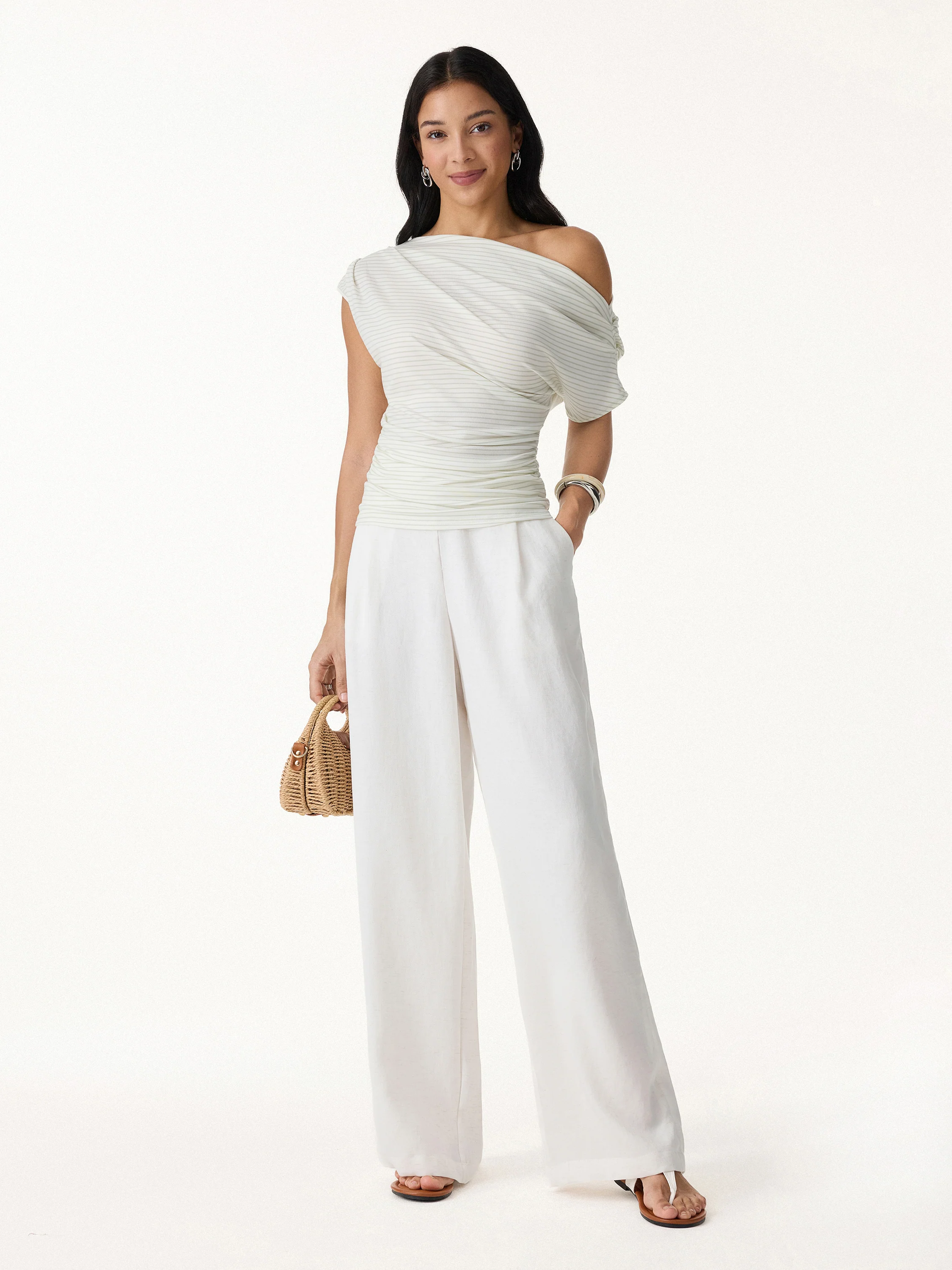 Striped Asymmetrical Neck Top - Image 4