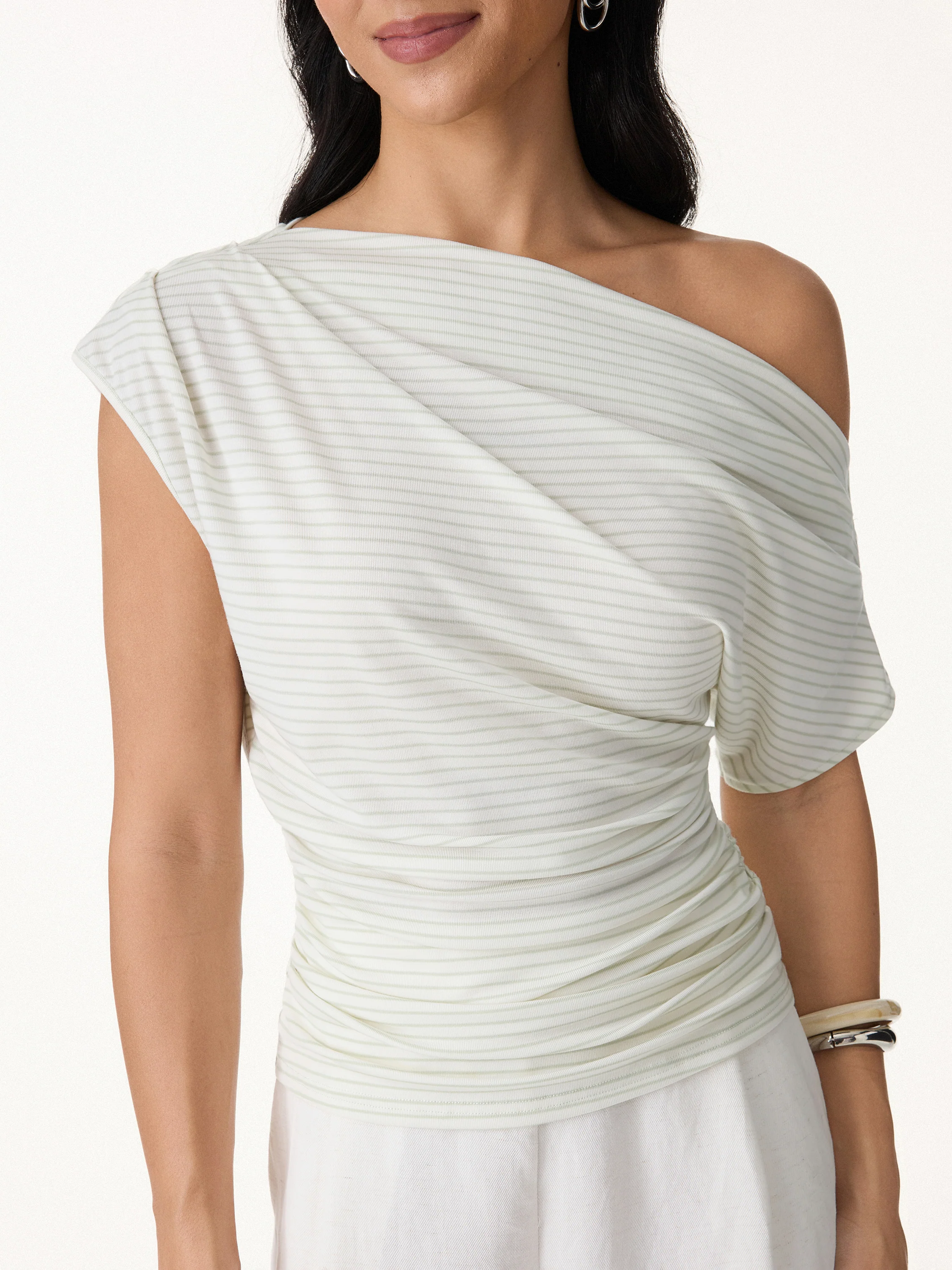 Striped Asymmetrical Neck Top - Image 5