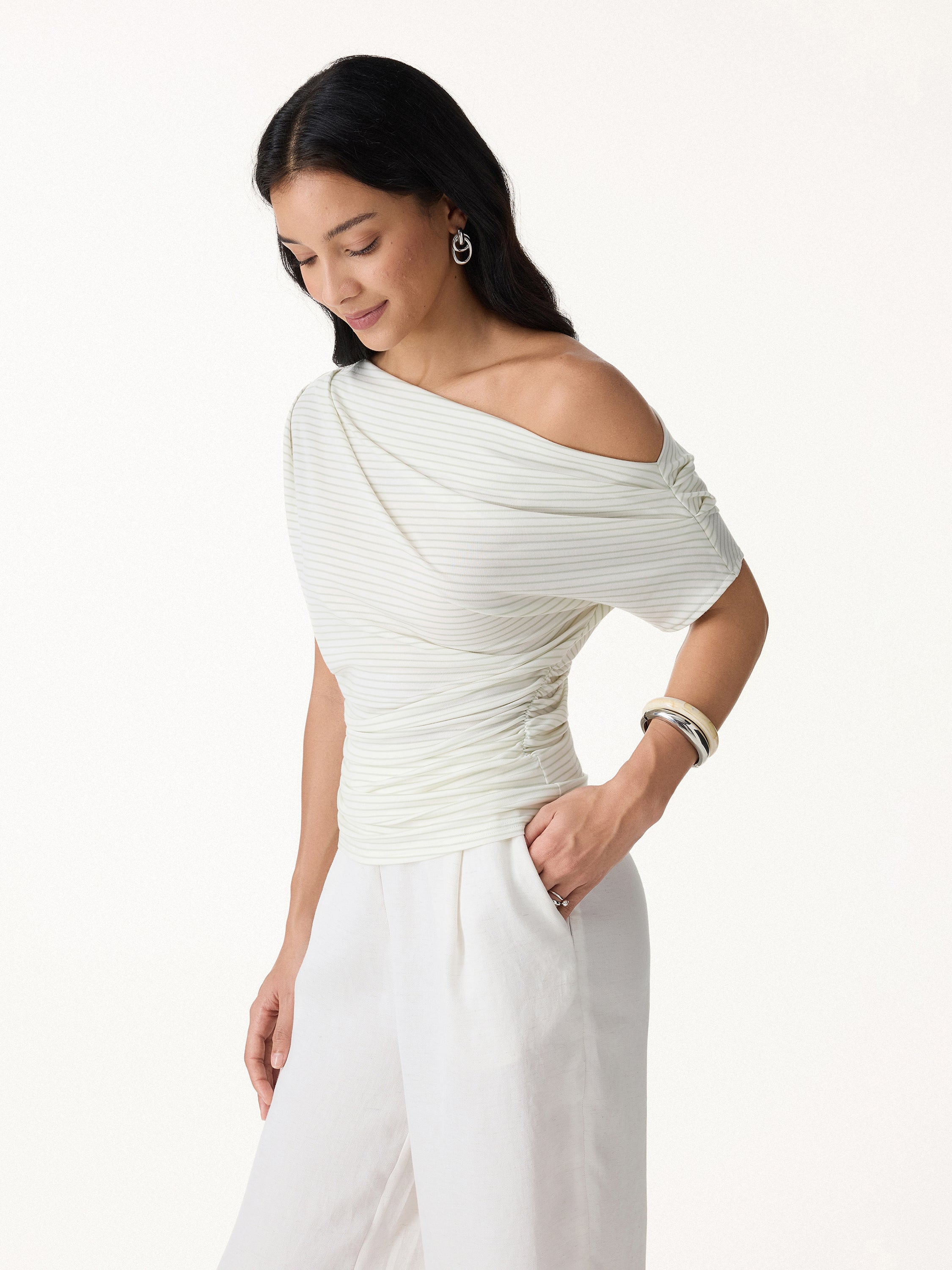 Striped Asymmetrical Neck Top - Image 6