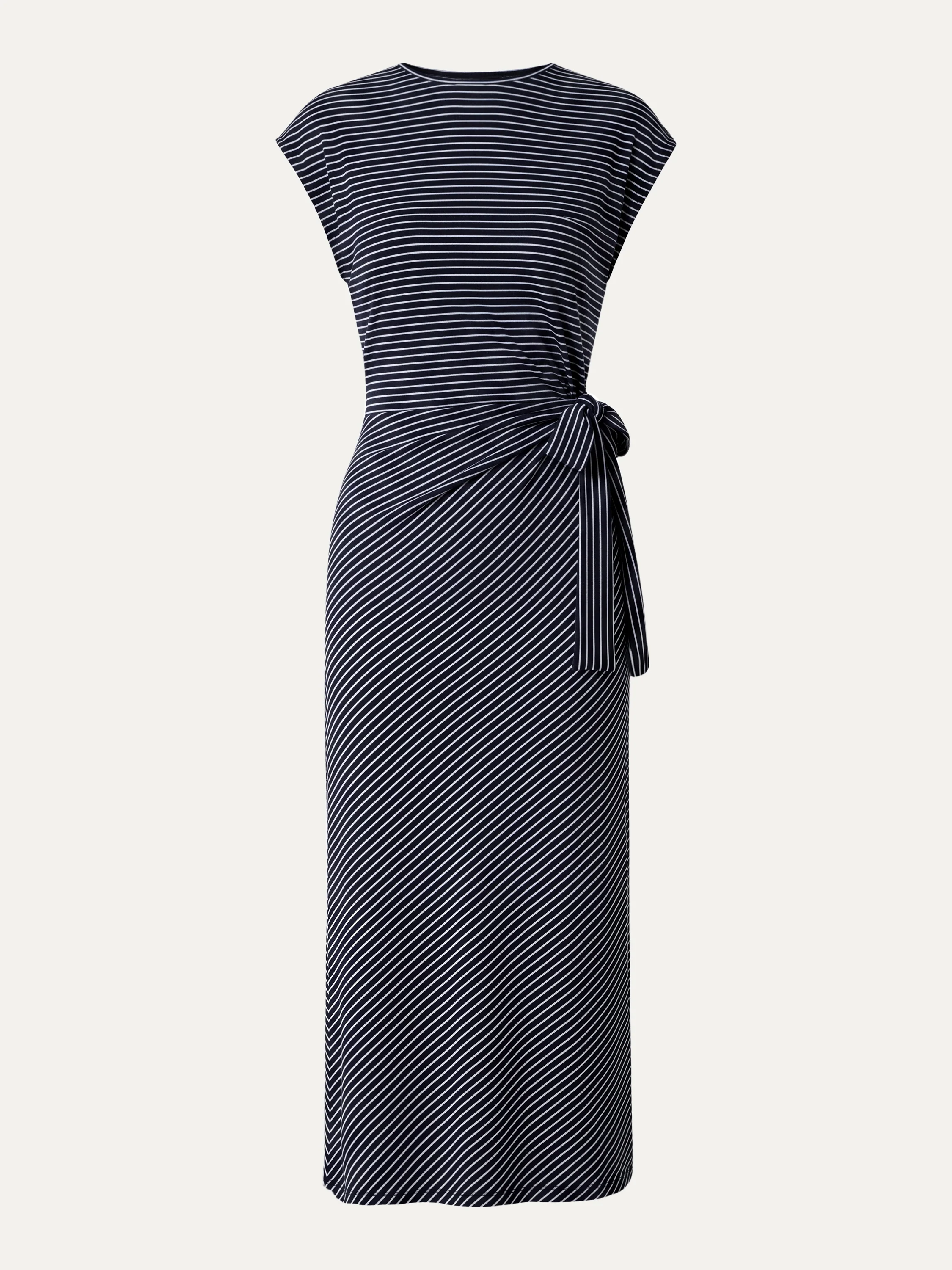 Striped Relaxed Midi Dress with Self-Tie - Image 11