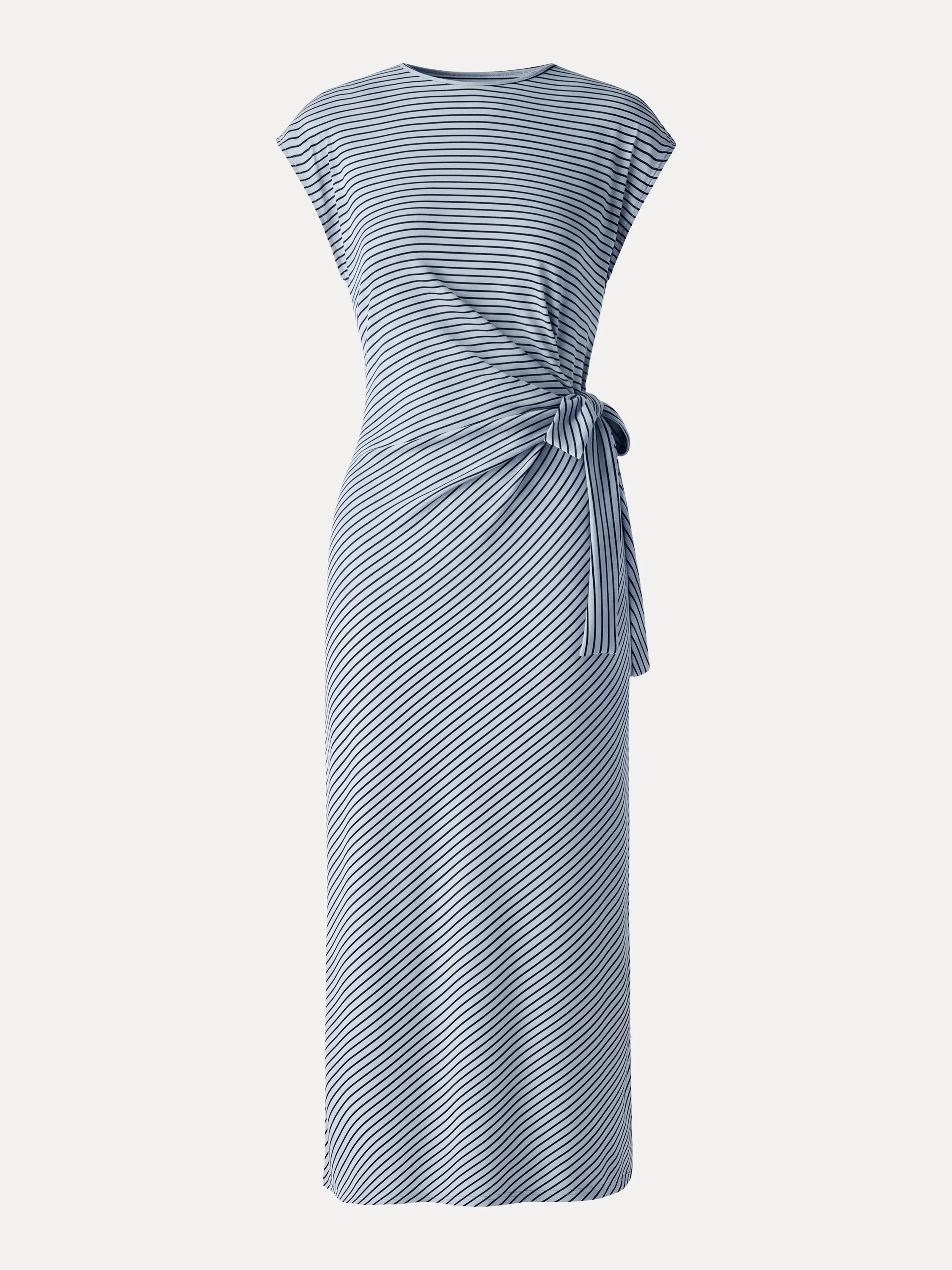 Striped Relaxed Midi Dress with Self-Tie - Image 12